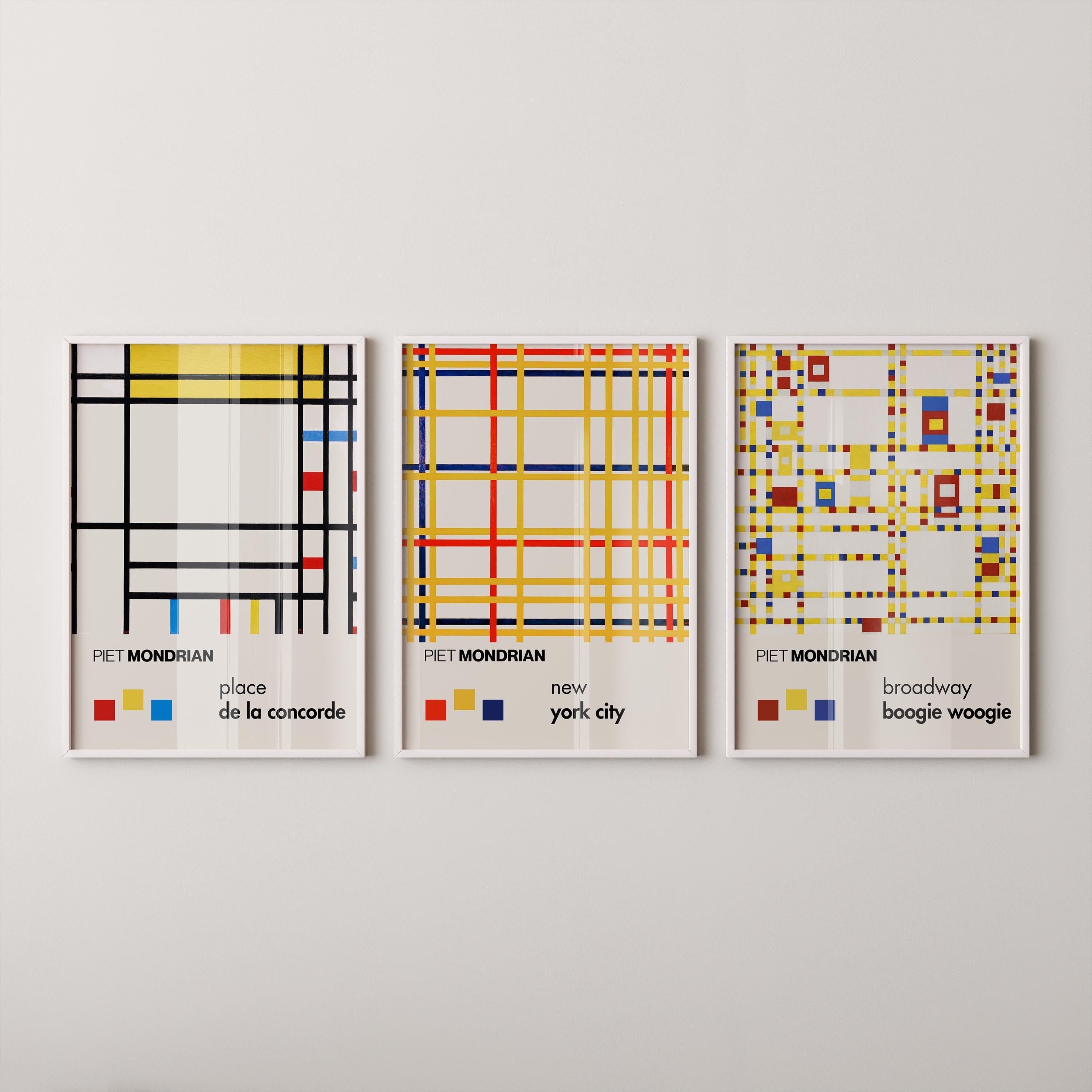 Piet Mondrian STATEMENT TRIO| New York City, Broadway & Concorde Mid - Century Modern Art Available Framed - 9ArtPrints