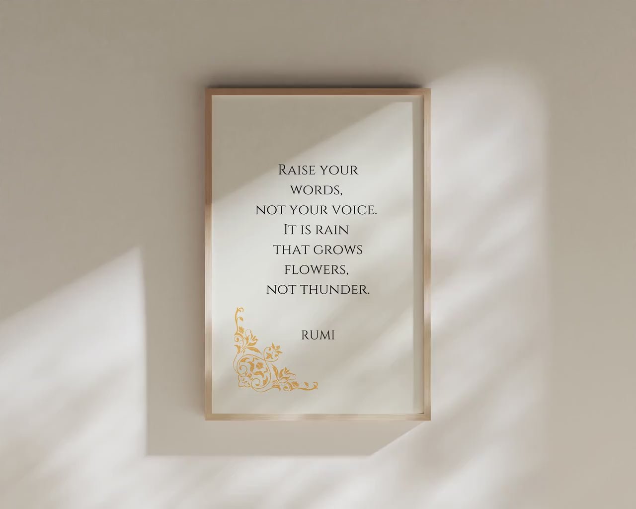 Rumi - Rain and Thunder PREMIUM GICLÉE PRINT | Beige Inspirational Quote Poetry Poster (available handframed or unframed)