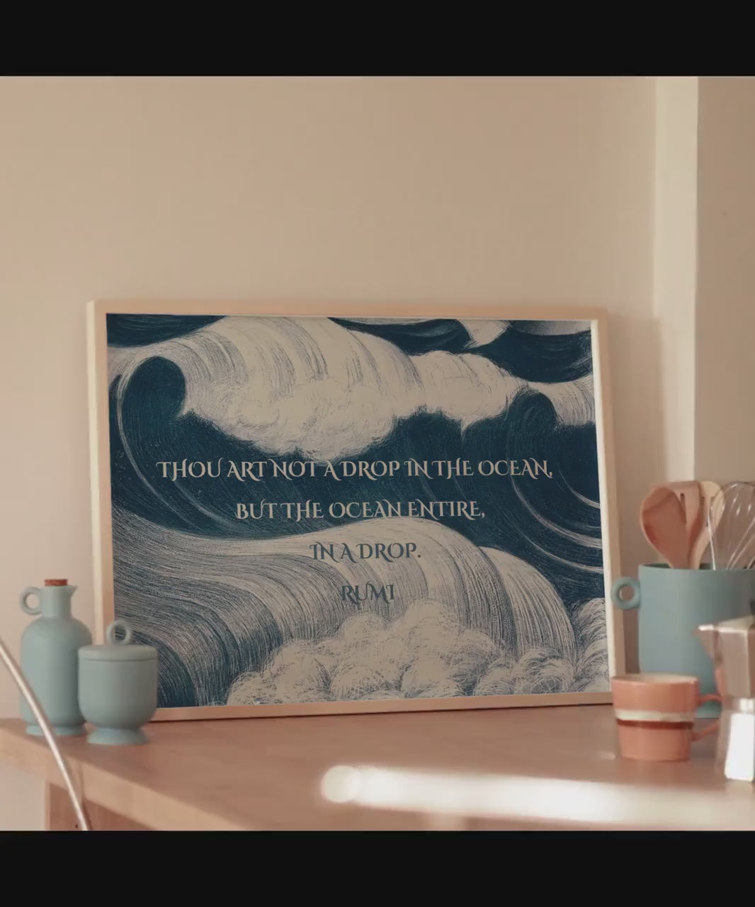 Rumi - Ocean PREMIUM GICLÉE PRINT | Our Most Evocative and Beautiful Rumi Poster | Inspirational Quote Poetry in Blue (available framed)