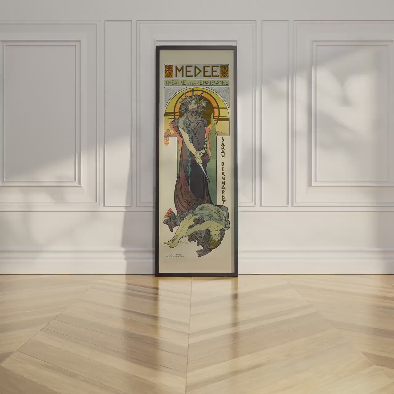 Alphonse Mucha - Medee | Our Stunning Bestseller | Vintage Theatre Poster Tall Frame | Green & Brown (available handframed or unframed) 3x1
