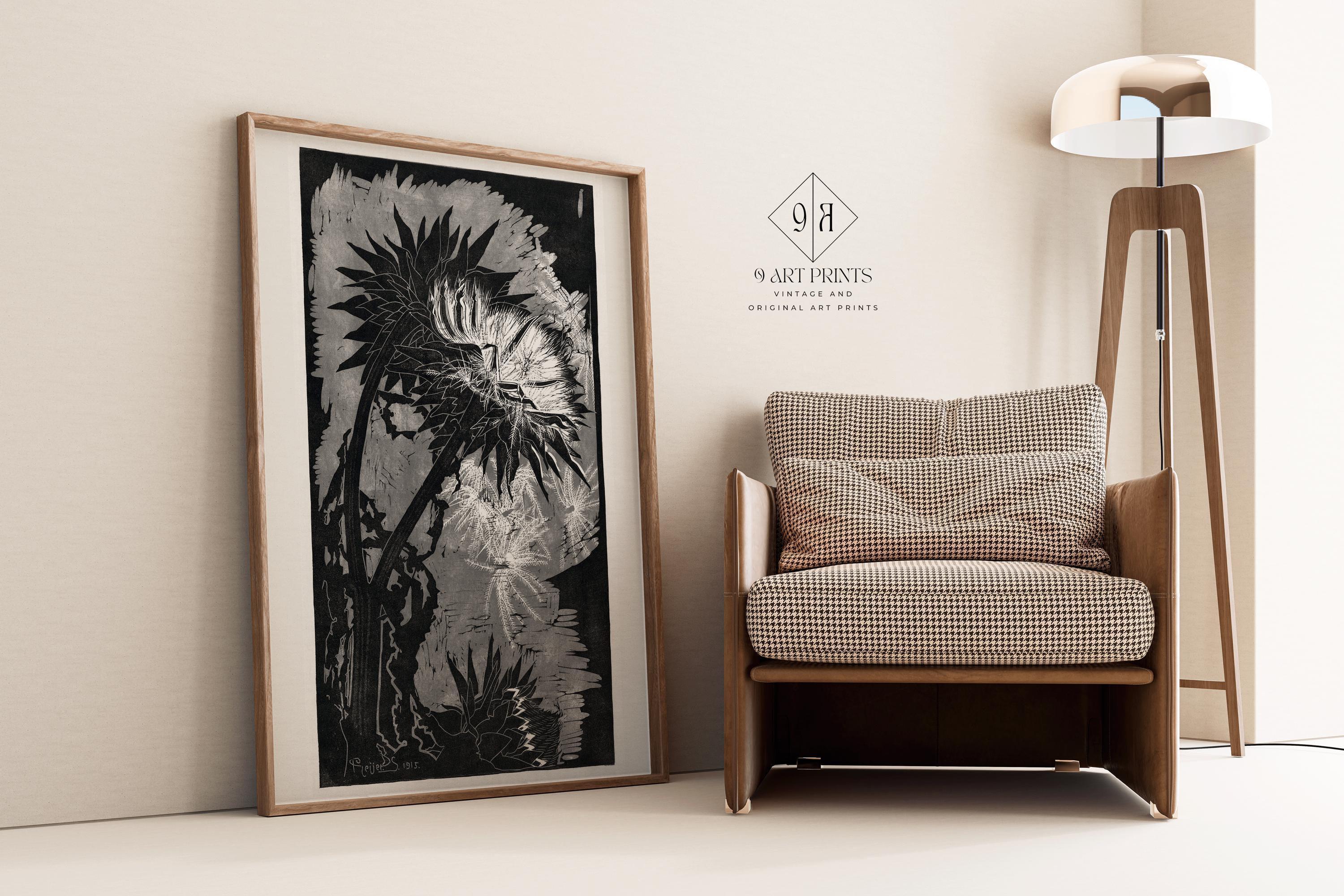 Reijer Stolk – Artichokes in Shadow (1915) | A Striking Monochrome Woodcut