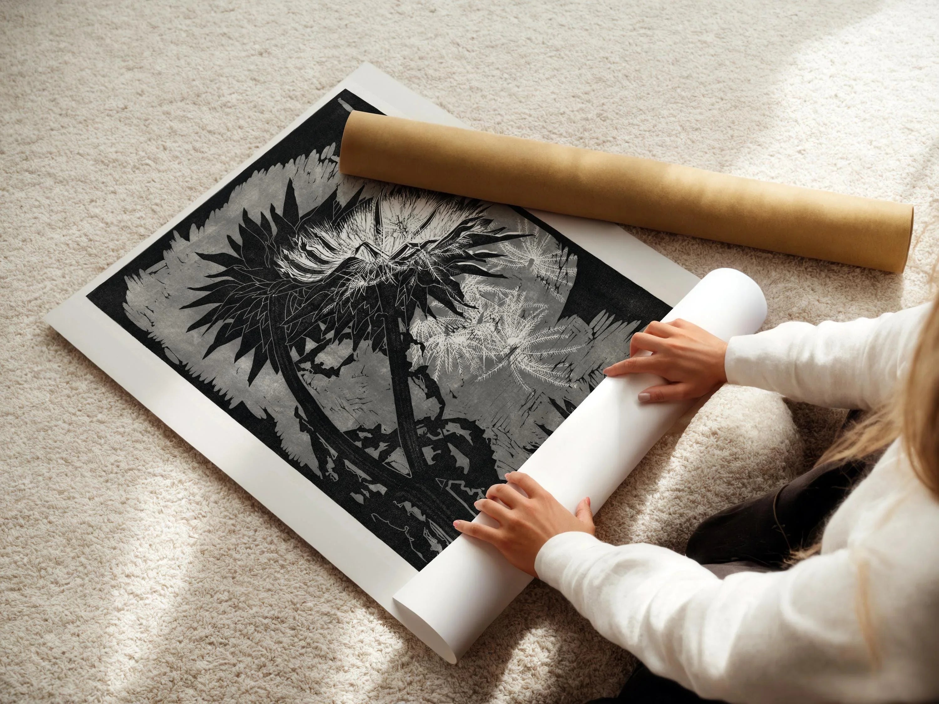 Reijer Stolk – Artichokes in Shadow (1915) | A Striking Monochrome Woodcut