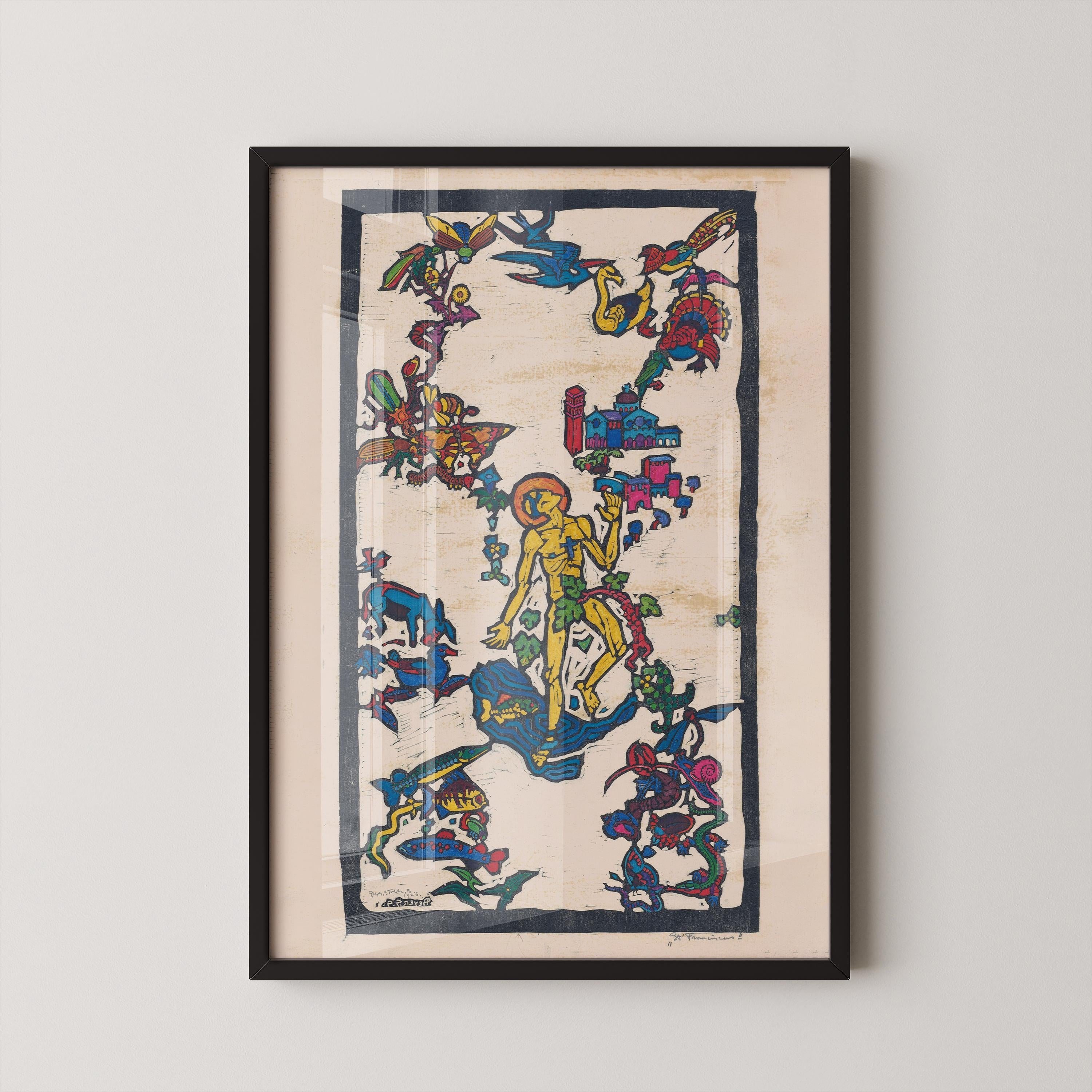 Reijer Stolk – St. Franciscus (c. 1920) | We Can't Take Our Eyes Off This Vibrant Symbolist Woodcut (available handframed or unframed) - 9ArtPrints