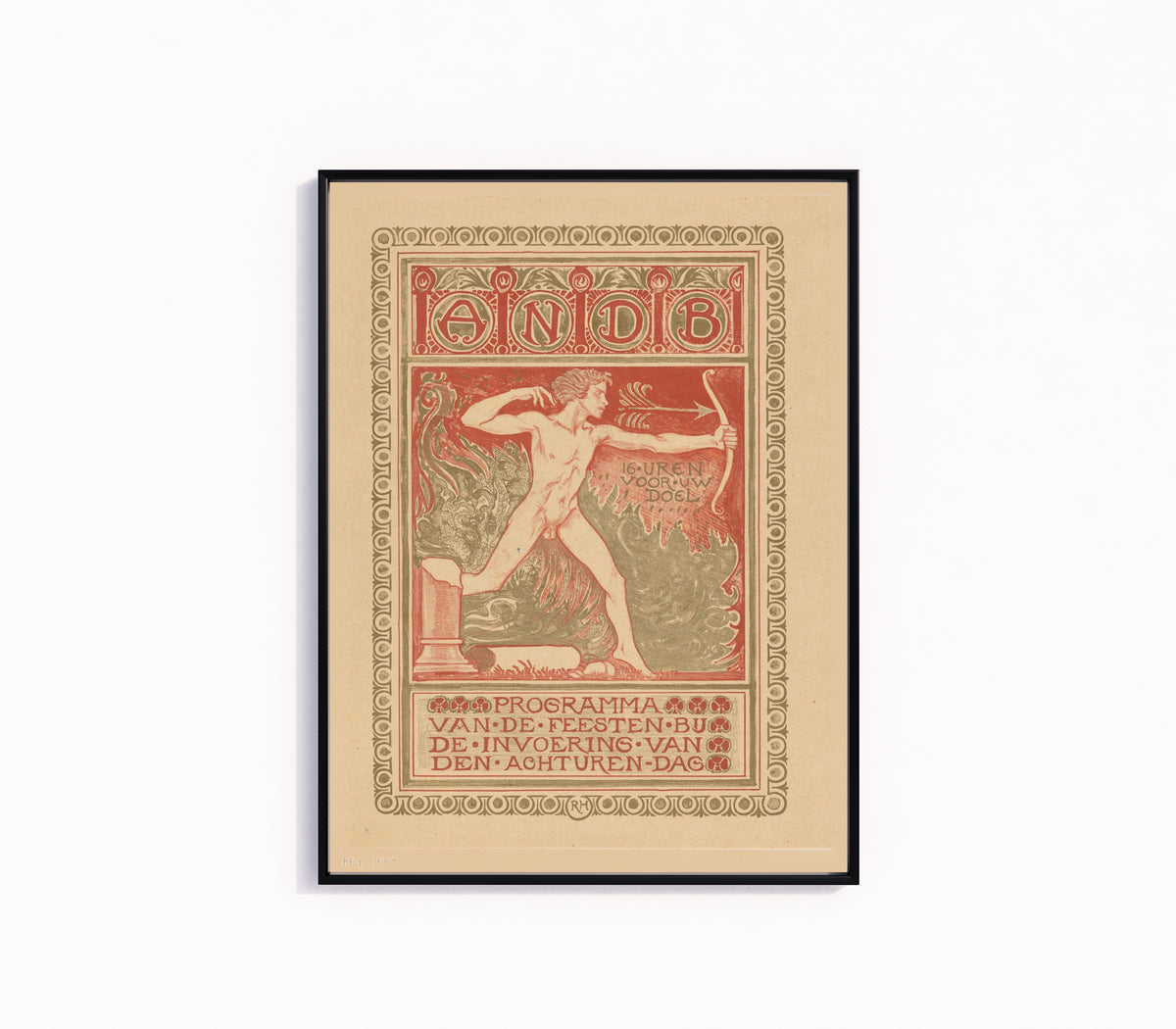 Framed art print of Omslagontwerp Feestprogramma ANDB achturendag [Cover design, Diamond… by Richard Roland Holst, in a slim black frame on a plain white wall