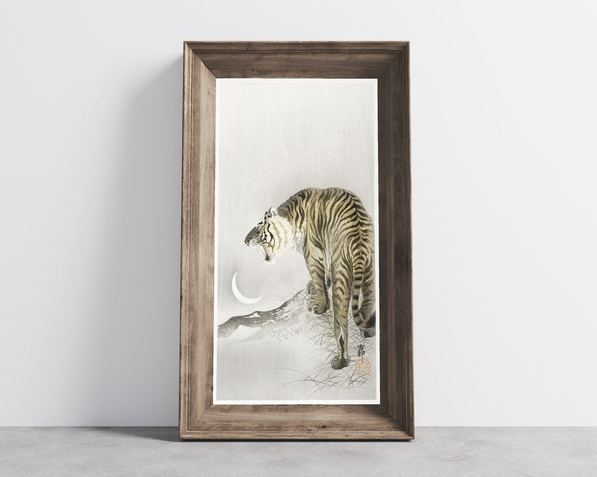 Ohara Koson — Roaring Tiger with Crescent Moon | Japanese Bird & Flower Woodblock Print