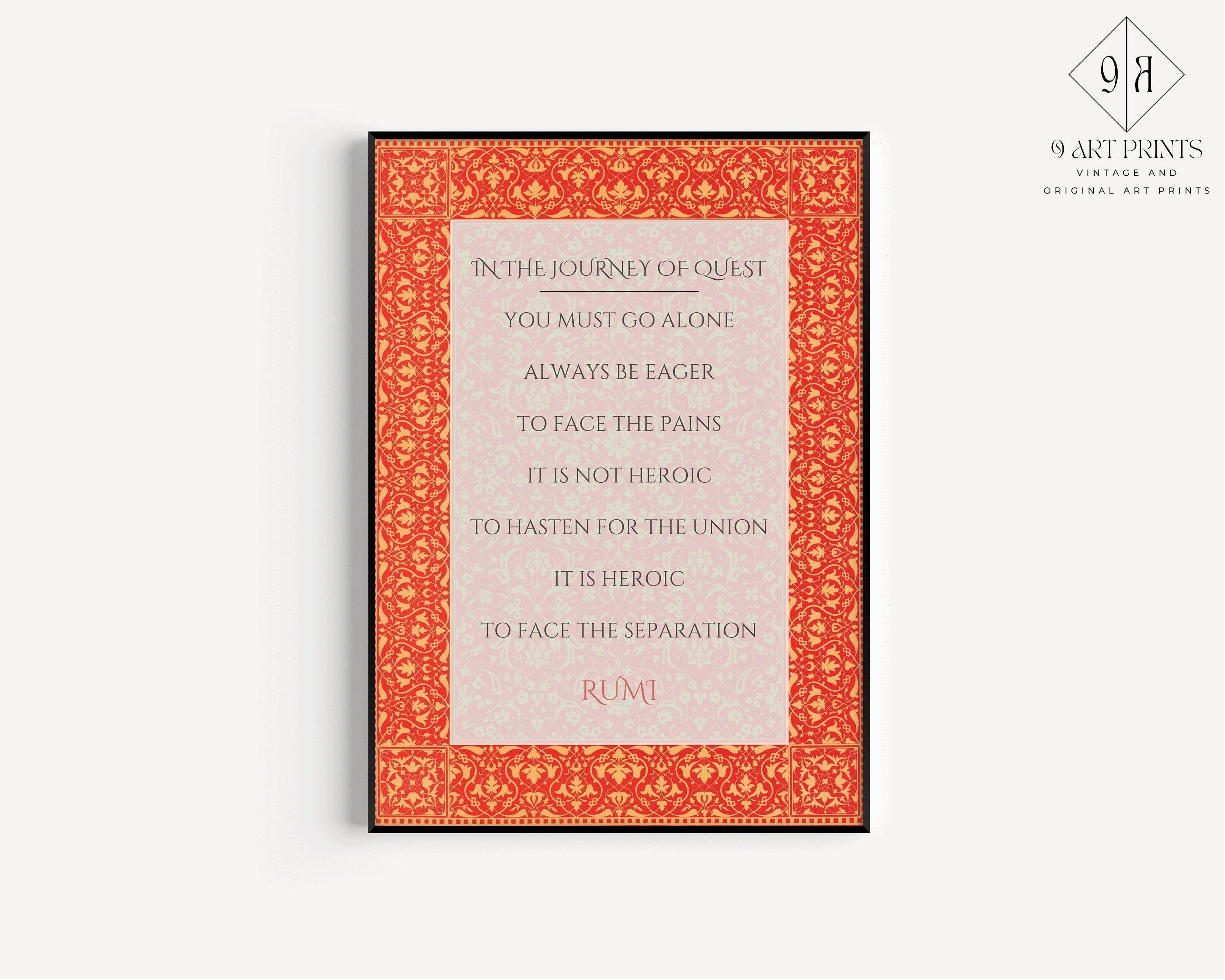 Rumi - Journey of Quest PREMIUM GICLÉE PRINT | Red Inspirational Quote Poetry Poster (available handframed or unframed) - 9ArtPrints