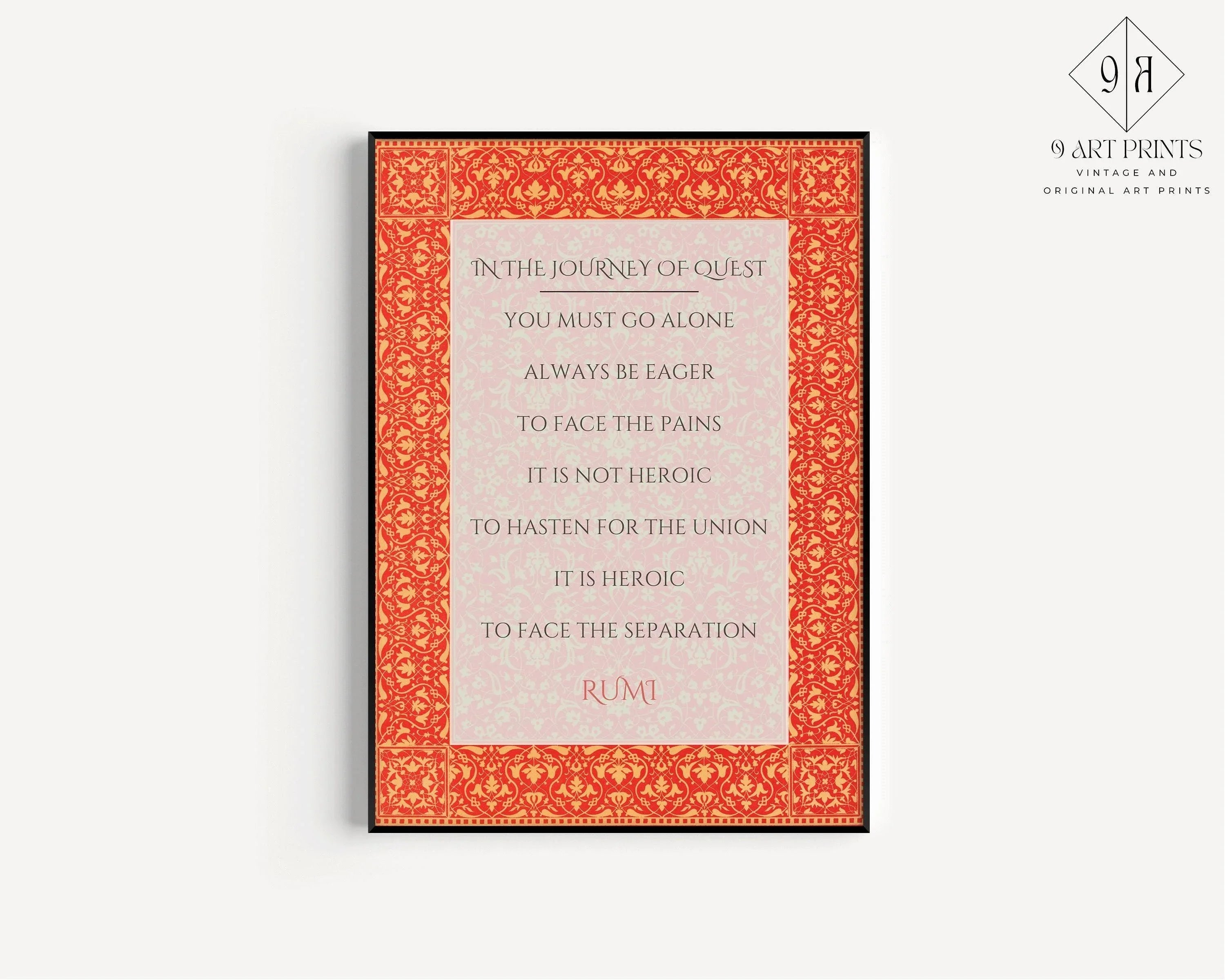 Rumi - Journey of Quest PRINT | Red Inspirational Quote Poetry Poster