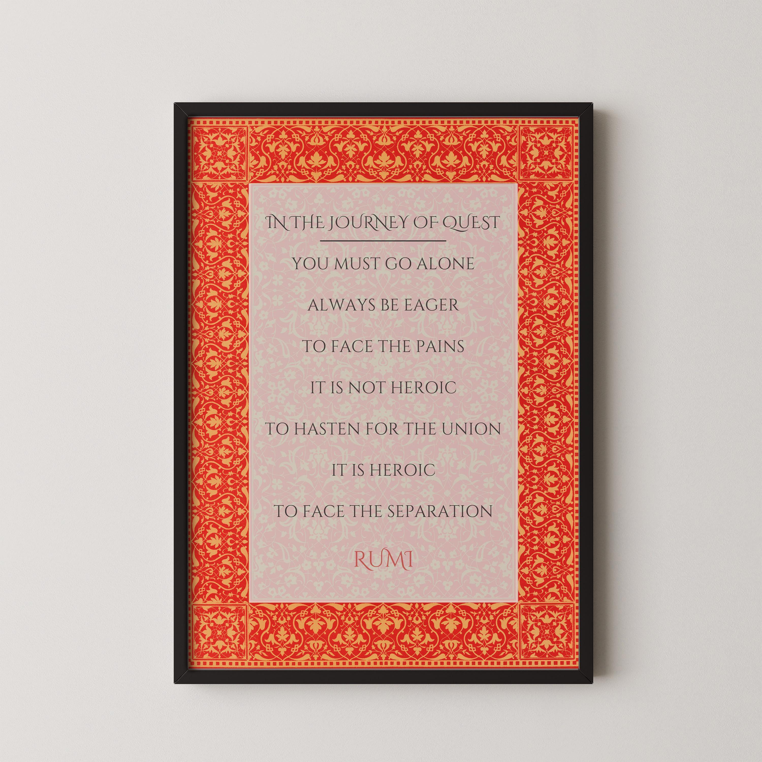 Rumi - Journey of Quest PREMIUM GICLÉE PRINT | Red Inspirational Quote Poetry Poster (available handframed or unframed) - 9ArtPrints