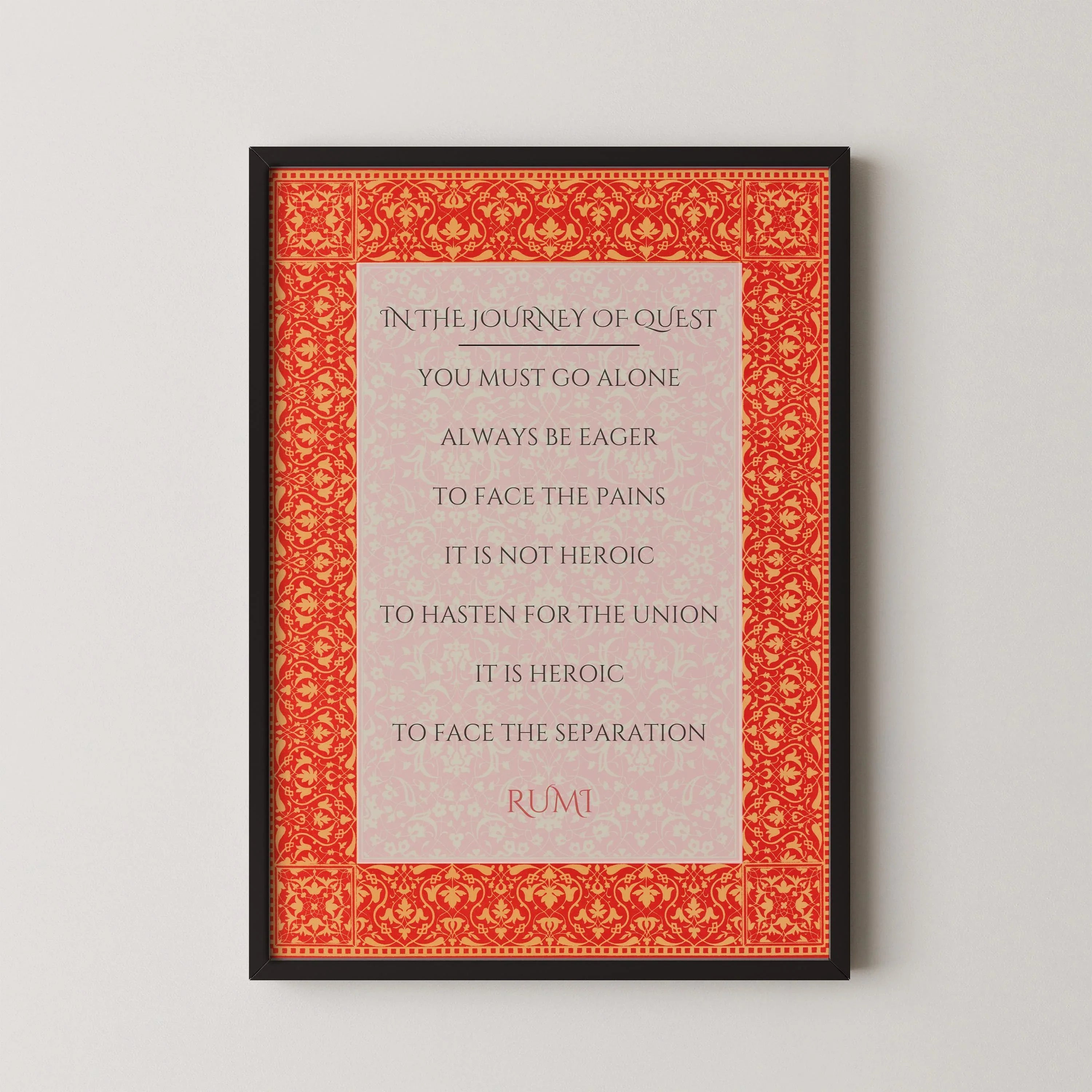 Rumi - Journey of Quest PRINT | Red Inspirational Quote Poetry Poster
