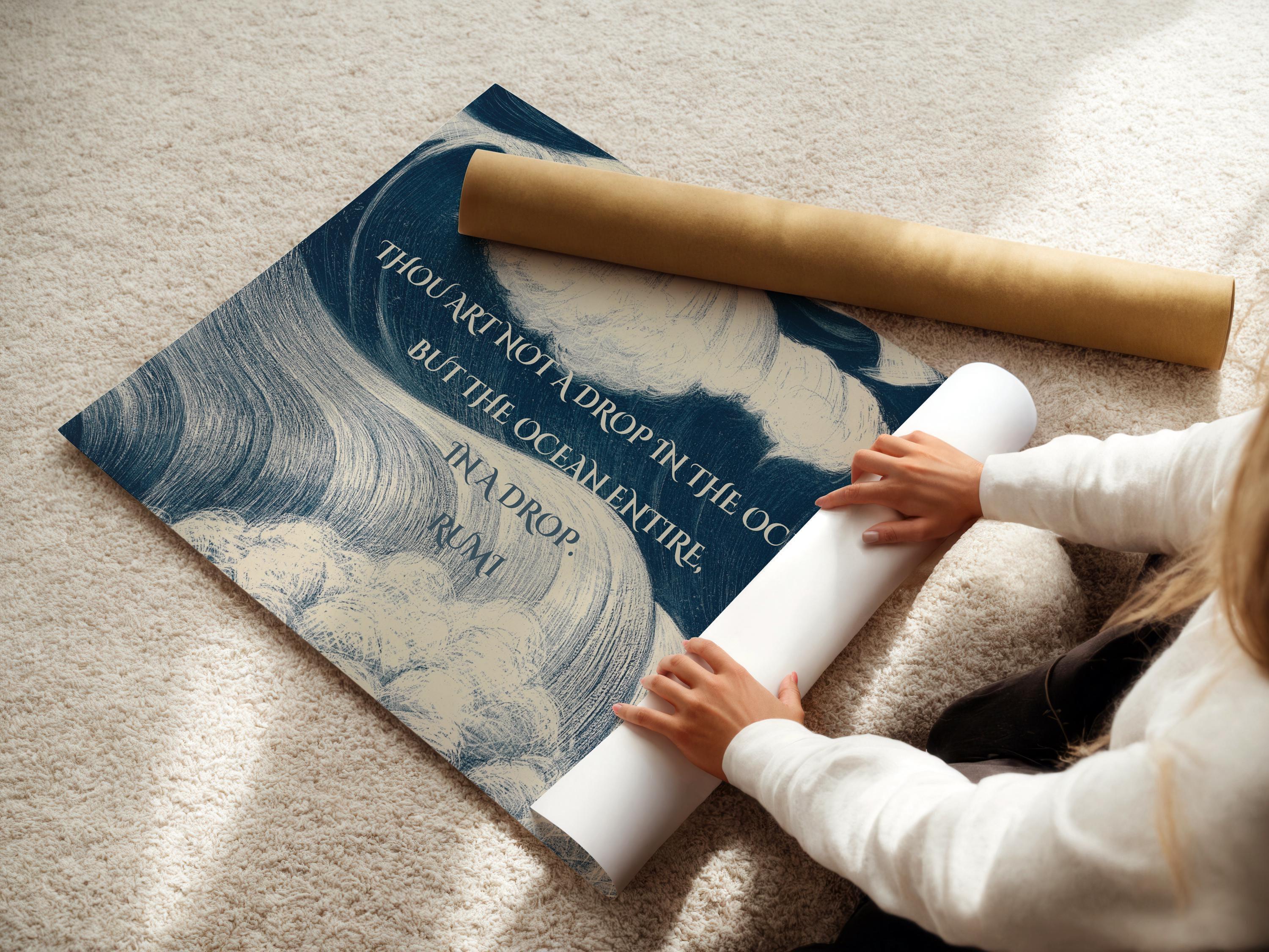 Rumi - Ocean PREMIUM GICLÉE PRINT | Our Most Evocative and Beautiful Rumi Poster | Inspirational Quote Poetry in Blue (available framed) - 9ArtPrints