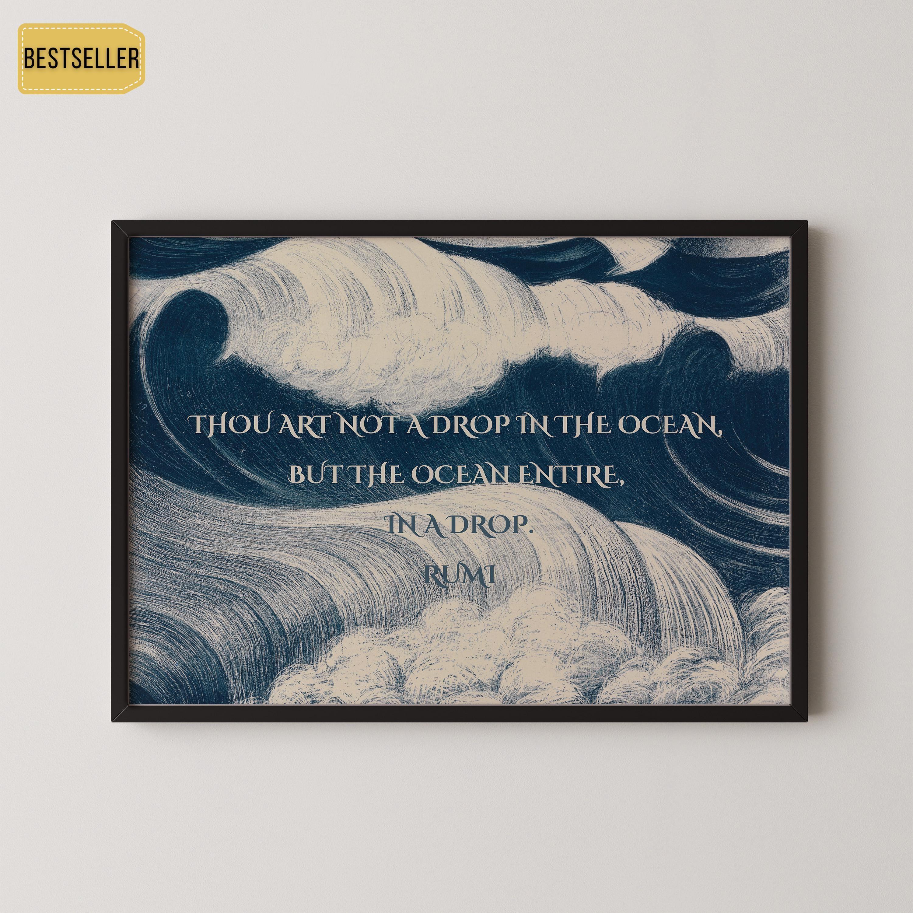 Rumi Poetry Giclee Print: Inspirational Ocean Quote Art, Blue Poem (Available Framed) - 9ArtPrints
