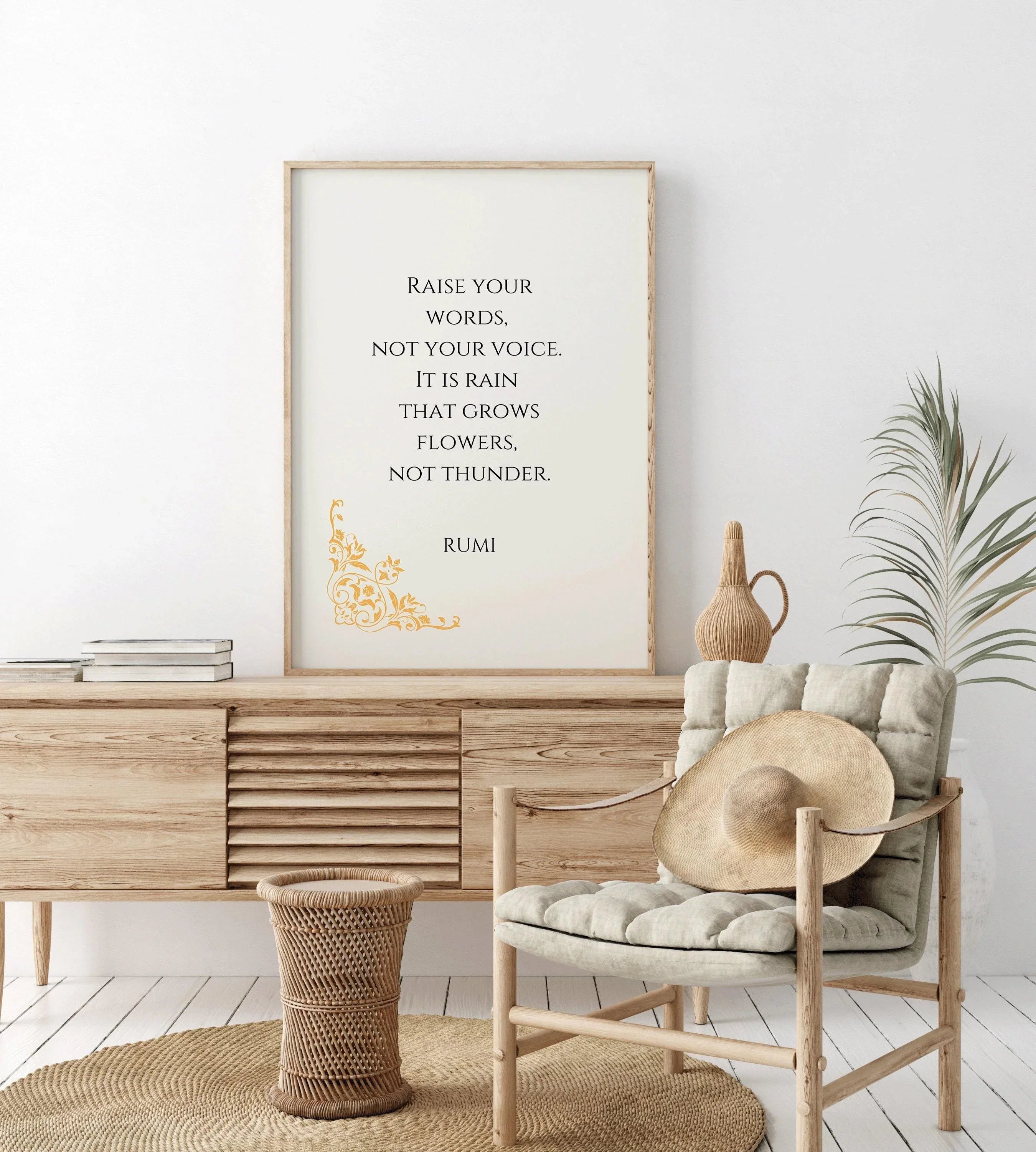 Rumi - Rain and Thunder PRINT | Beige Inspirational Quote Poetry Poster