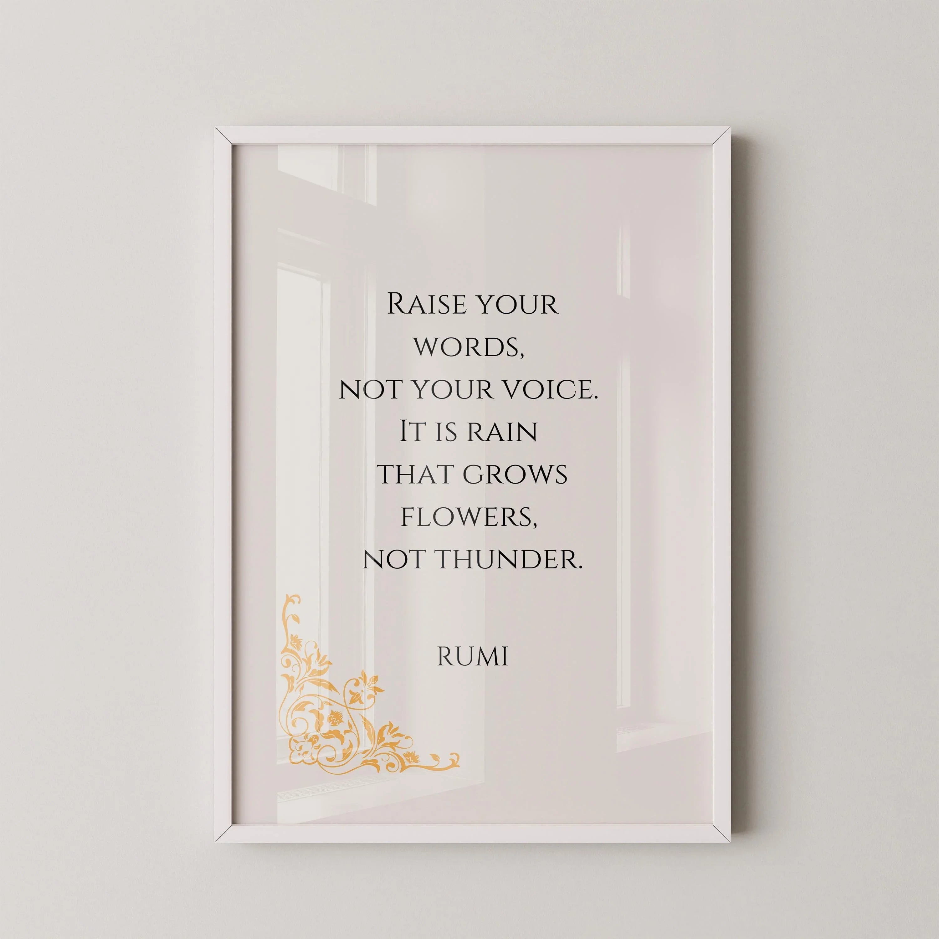 Rumi - Rain and Thunder PRINT | Beige Inspirational Quote Poetry Poster