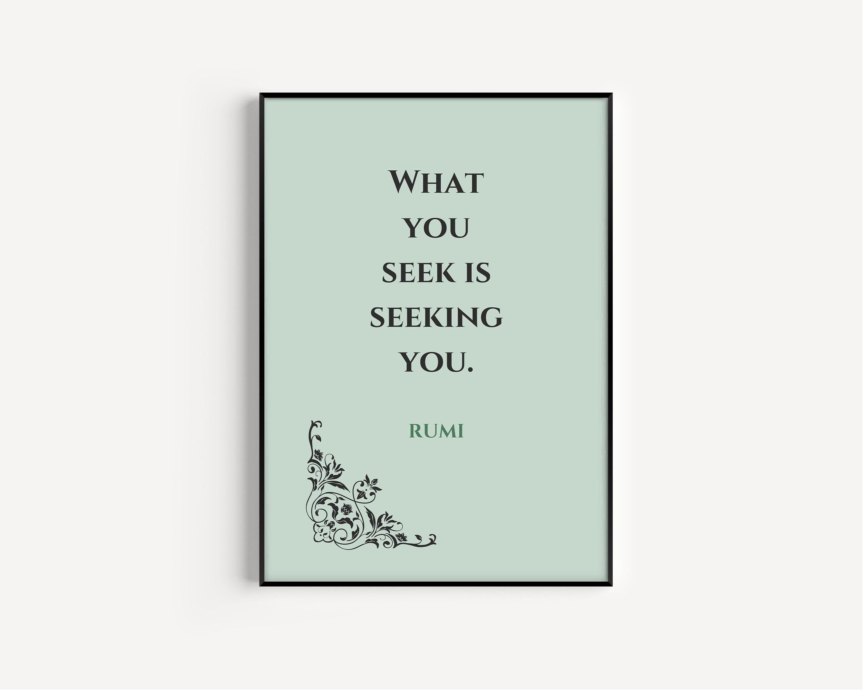 Rumi - Seek PREMIUM GICLÉE PRINT | Mint Green Inspirational Quote Poetry Poster (available handframed or unframed) - 9ArtPrints