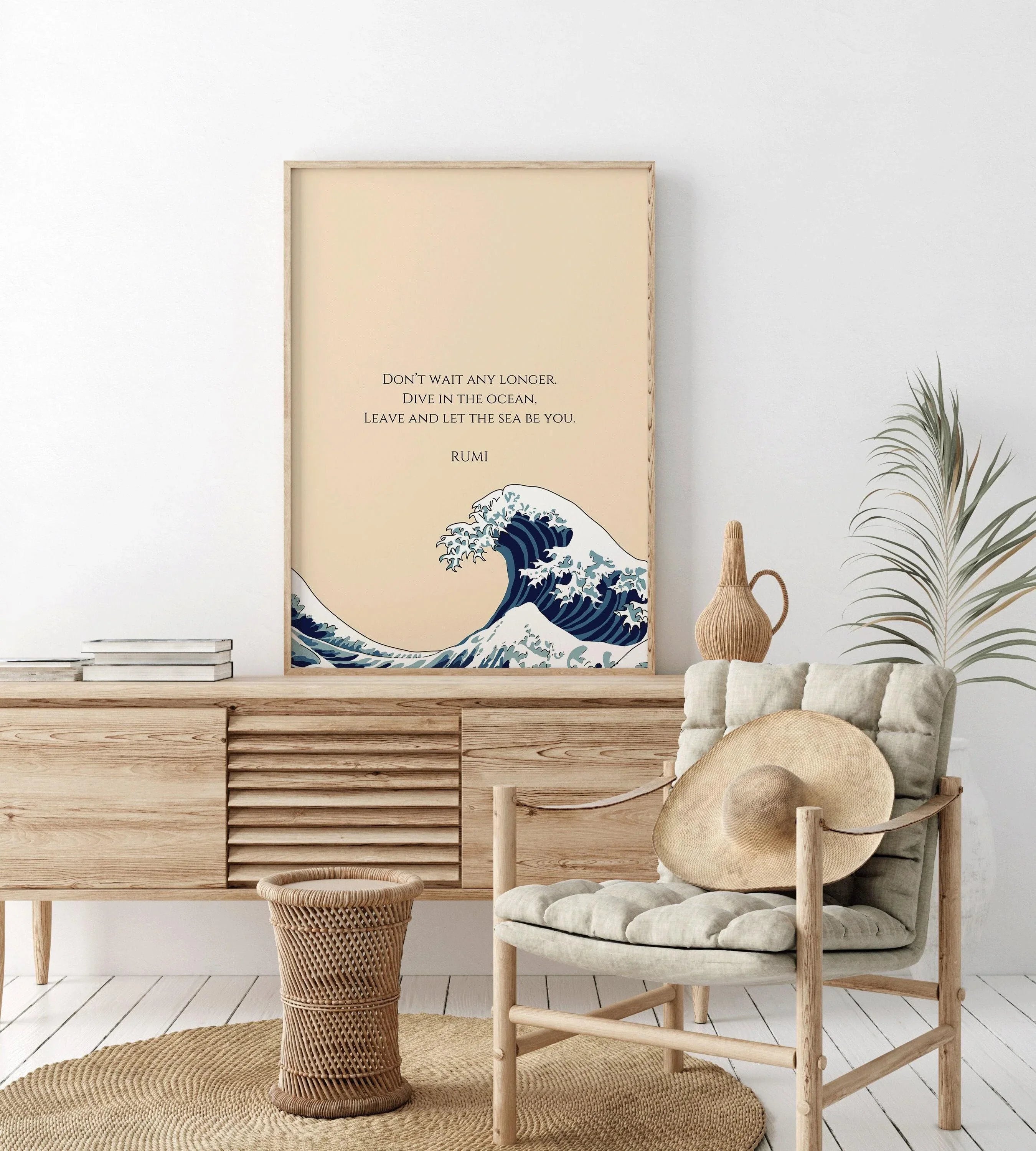 Rumi - Wave PRINT | Beige Inspirational Quote Poetry Poster
