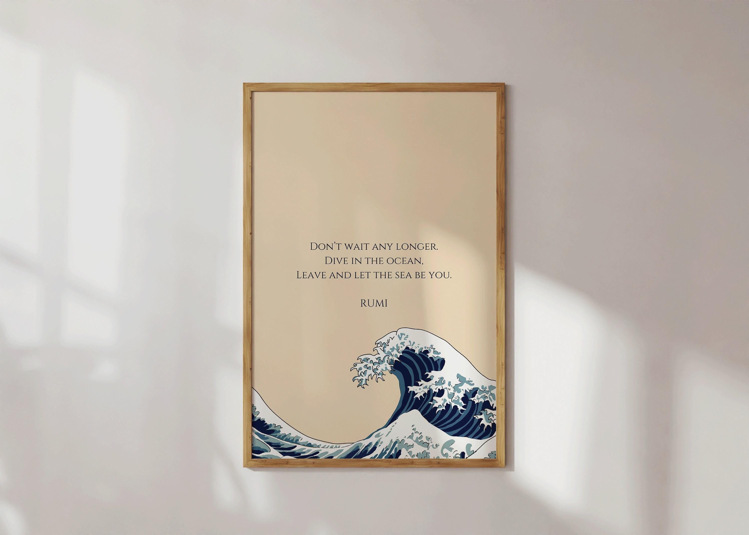 Rumi - Wave PREMIUM GICLÉE PRINT | Beige Inspirational Quote Poetry Poster (available handframed or unframed) - 9ArtPrints