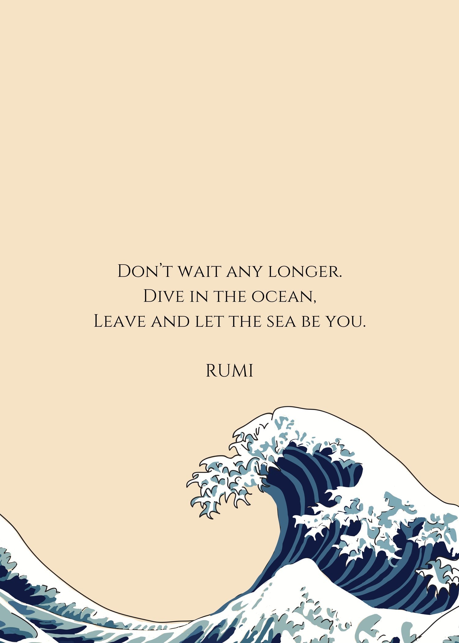 Rumi — Wave | Sufi Poetry Typography Print in Beige - 9ArtPrints