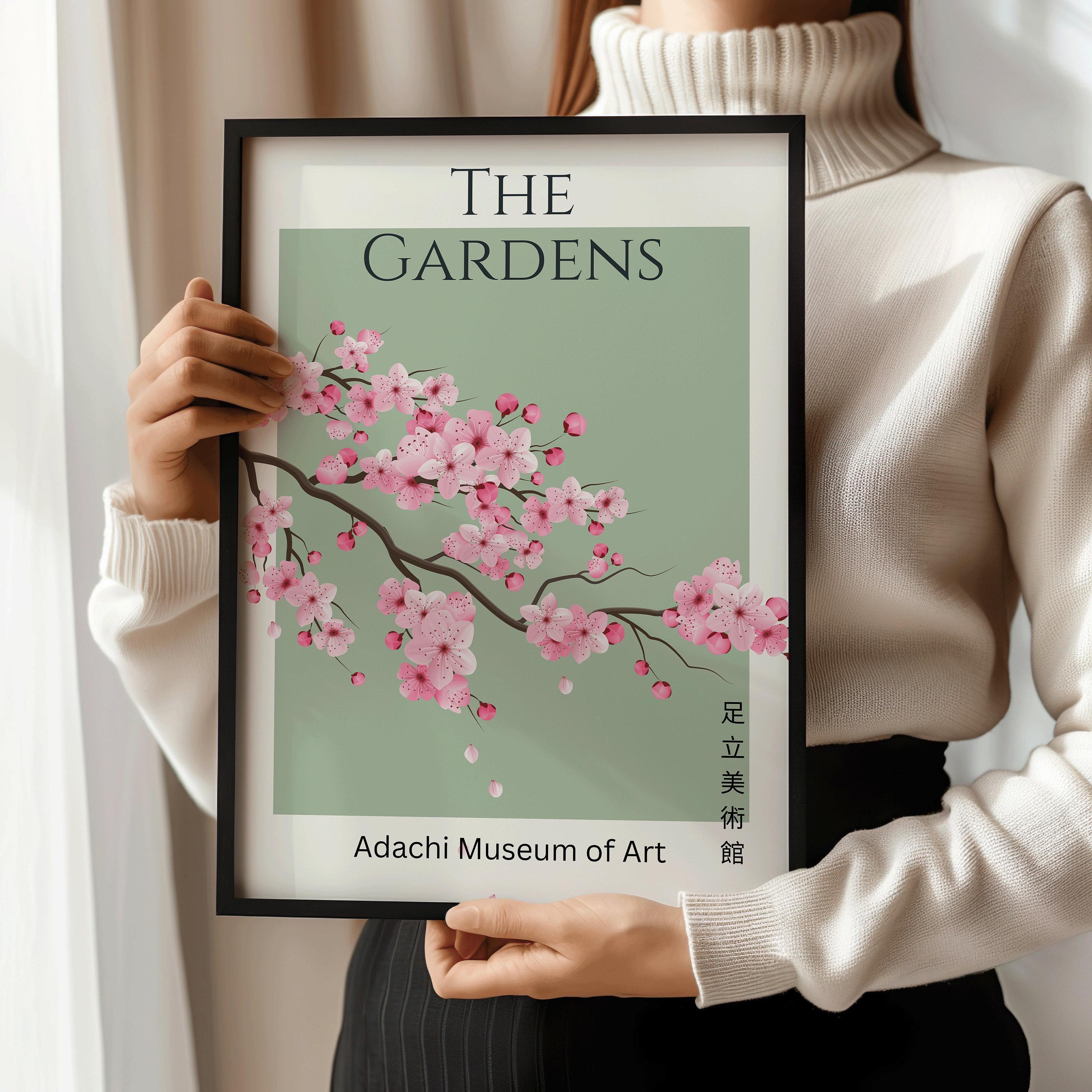 Sakura Museum Exhibition Poster | Cherry Blossoms with Emerald Green Background (available handframed ready to hang or unframed) - 9ArtPrints