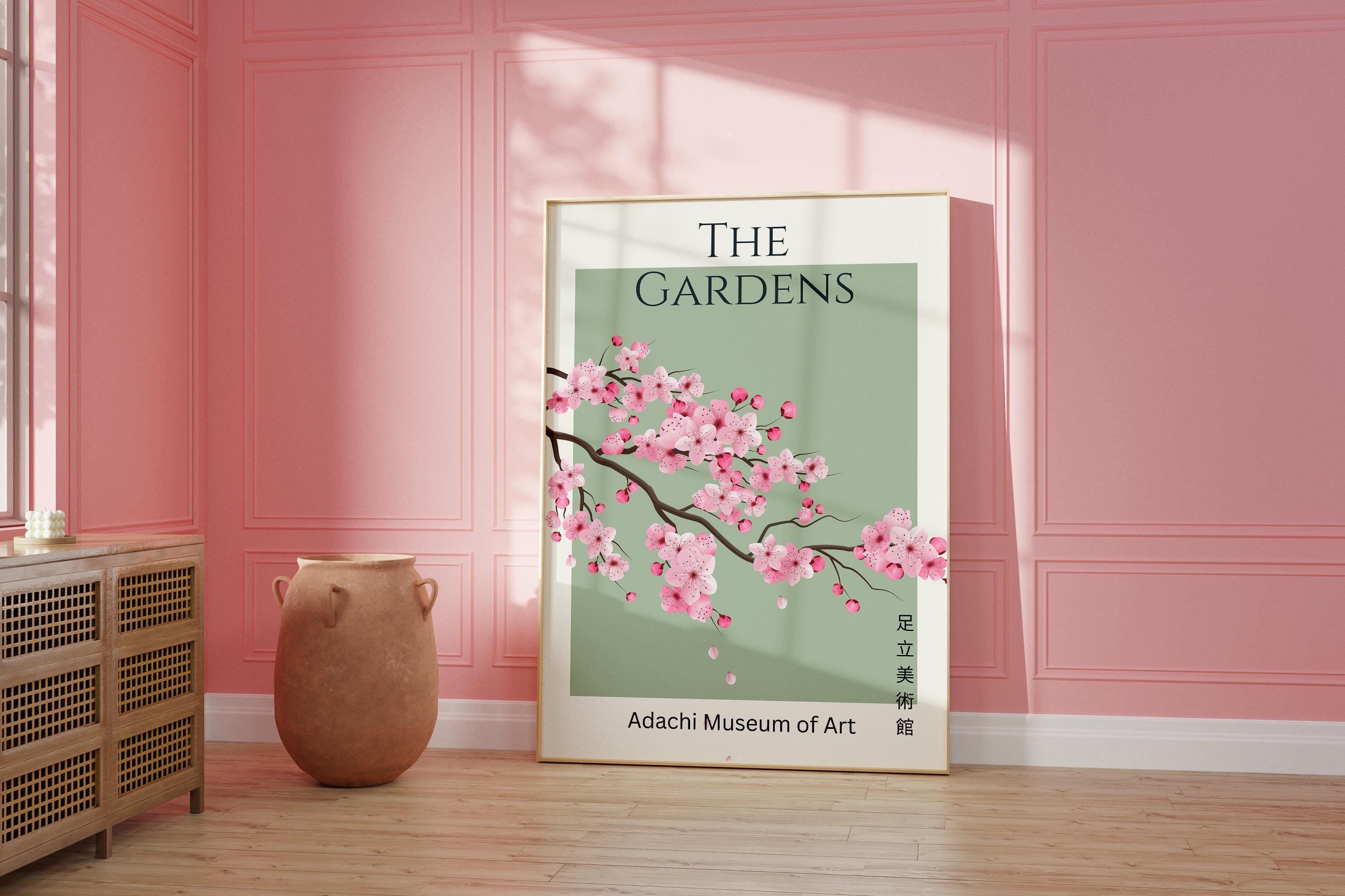 Sakura Museum Exhibition Poster | Cherry Blossoms with Emerald Green Background (available handframed ready to hang or unframed) - 9ArtPrints
