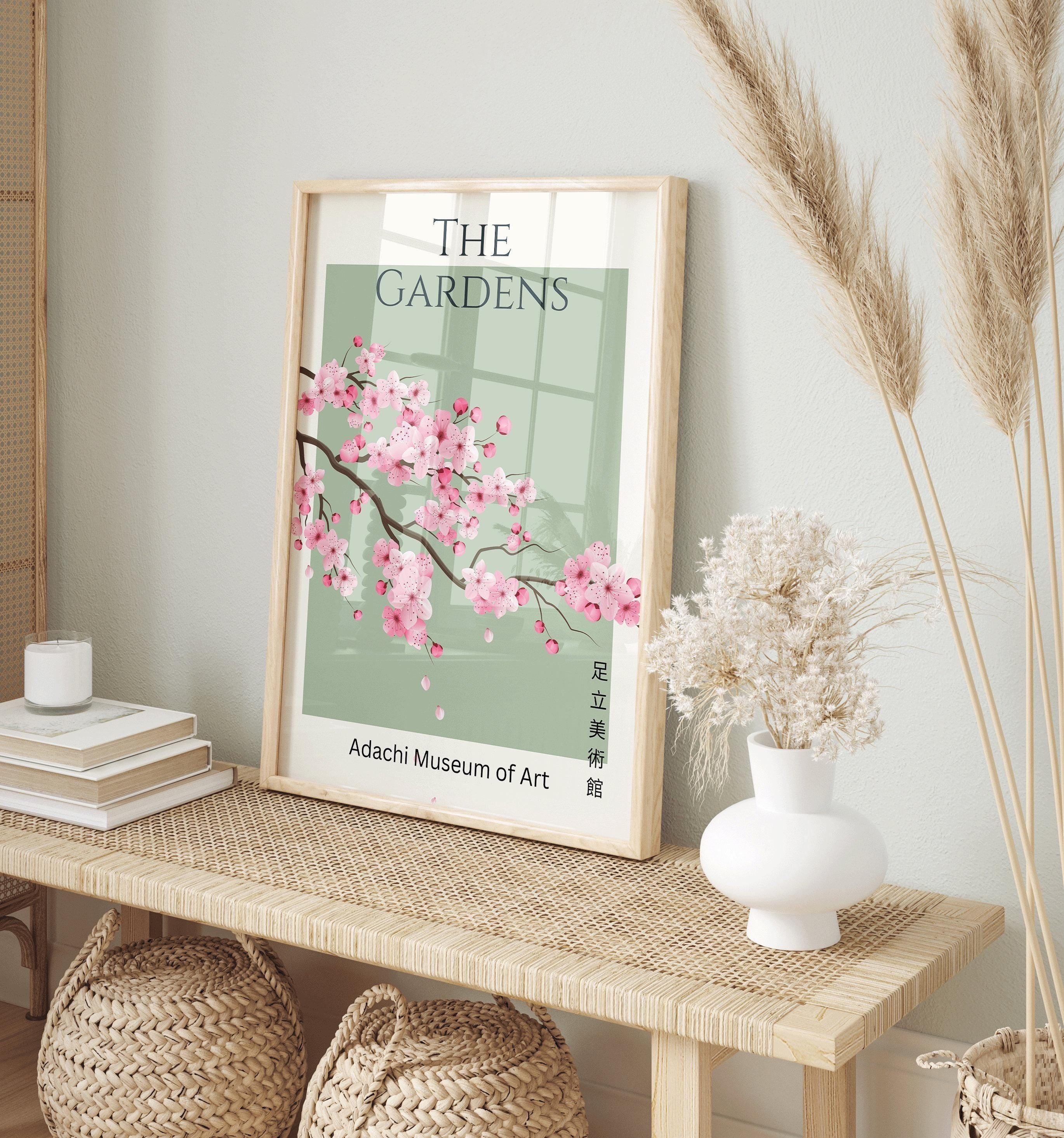 Sakura Museum Exhibition Poster | Cherry Blossoms with Emerald Green Background (available handframed ready to hang or unframed) - 9ArtPrints
