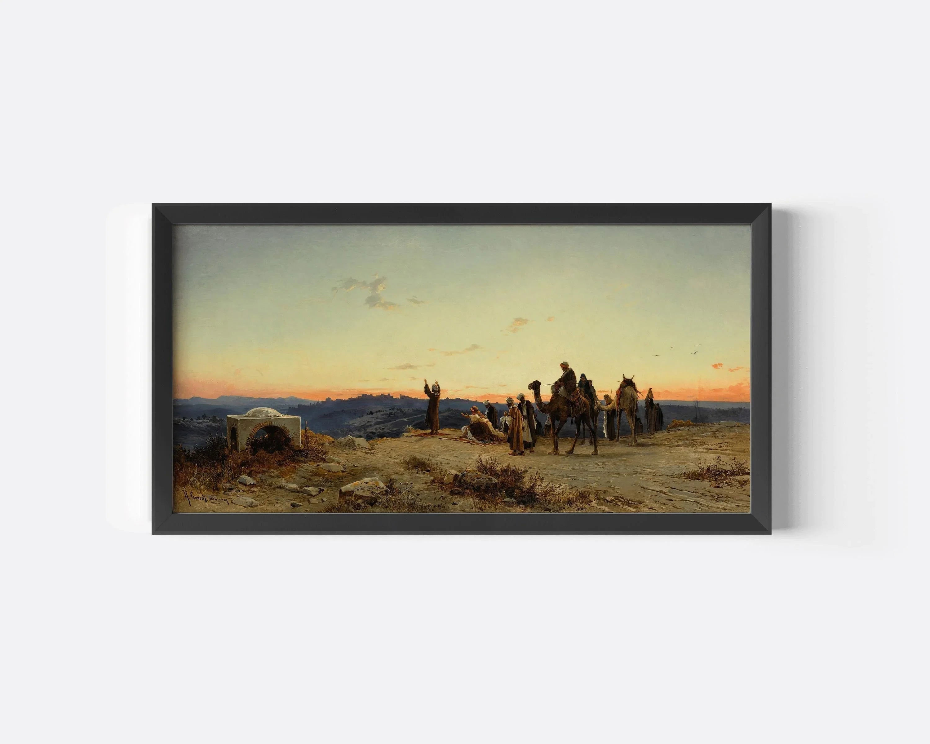 Salomon Corrodi - A Prayer Before Jerusalem | 19th - century Orientalist art Palestine sacred sunset | Available framed or unframed 2x1 - 9ArtPrints