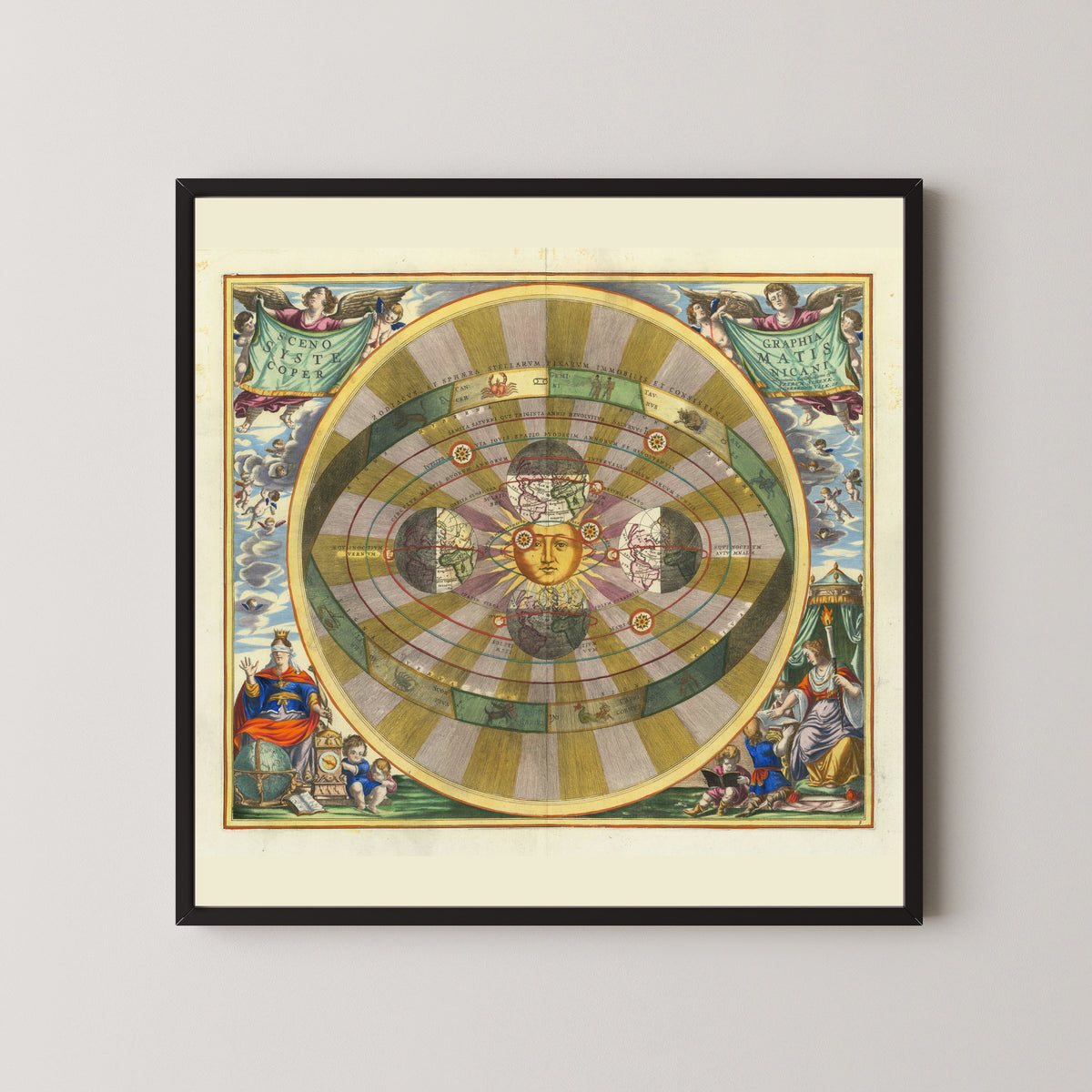 Andreas Cellarius — A Scenographic View of the Copernican System (Plate 5, Olive Colouring) | Celestial Map Print