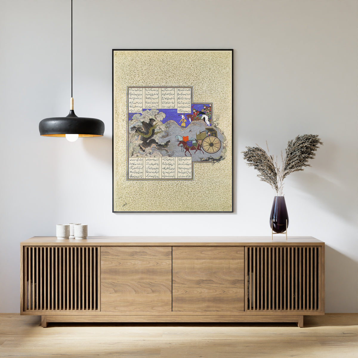 Shahnama Giclée Art Print: Isfandiyar Slaying Dragon, Persian Miniature - 9ArtPrints