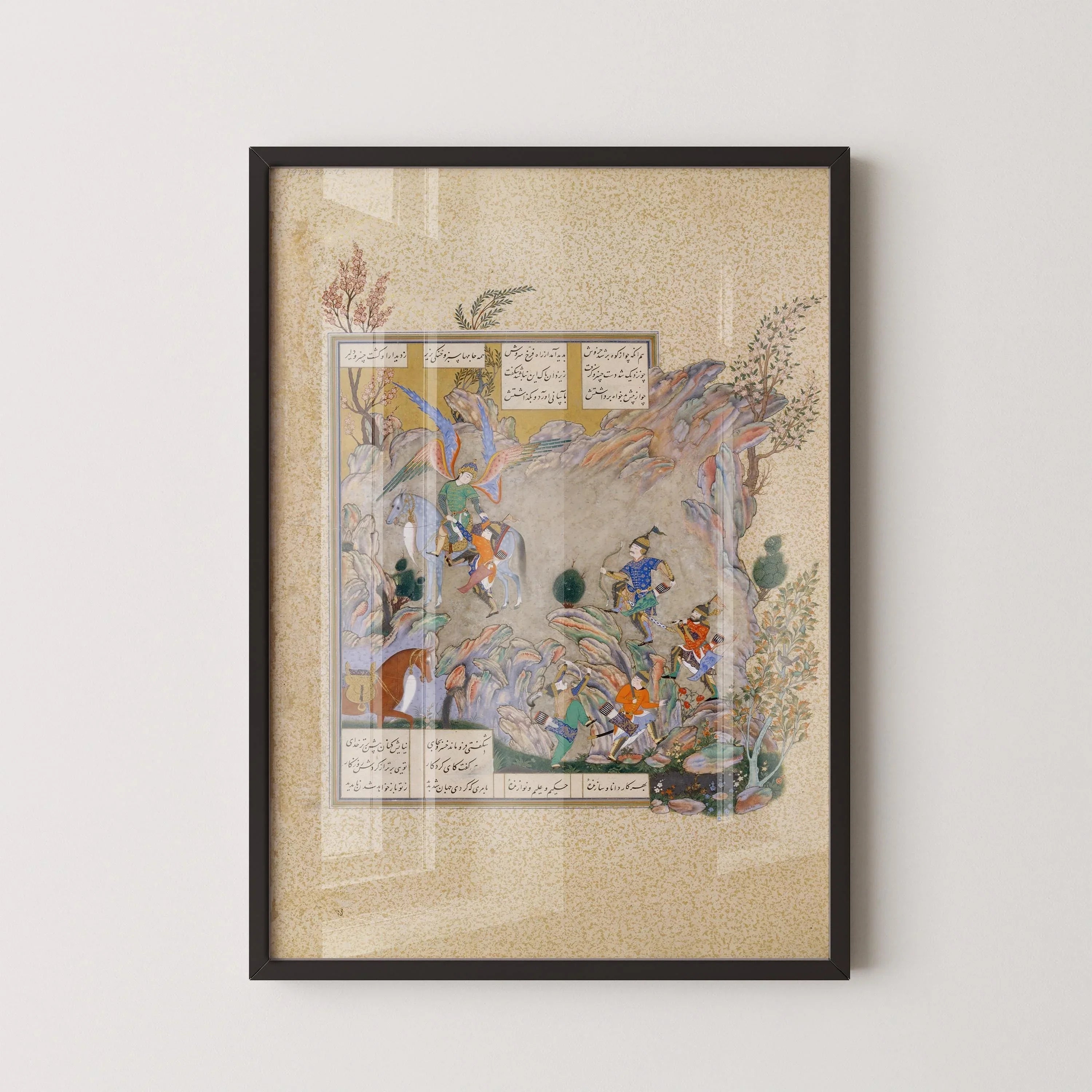 Shahnameh Giclee Art Print: Angel Surush Rescues Khusrau Parviz, Persian Miniature (Framed & Unframed Available) - 9ArtPrints