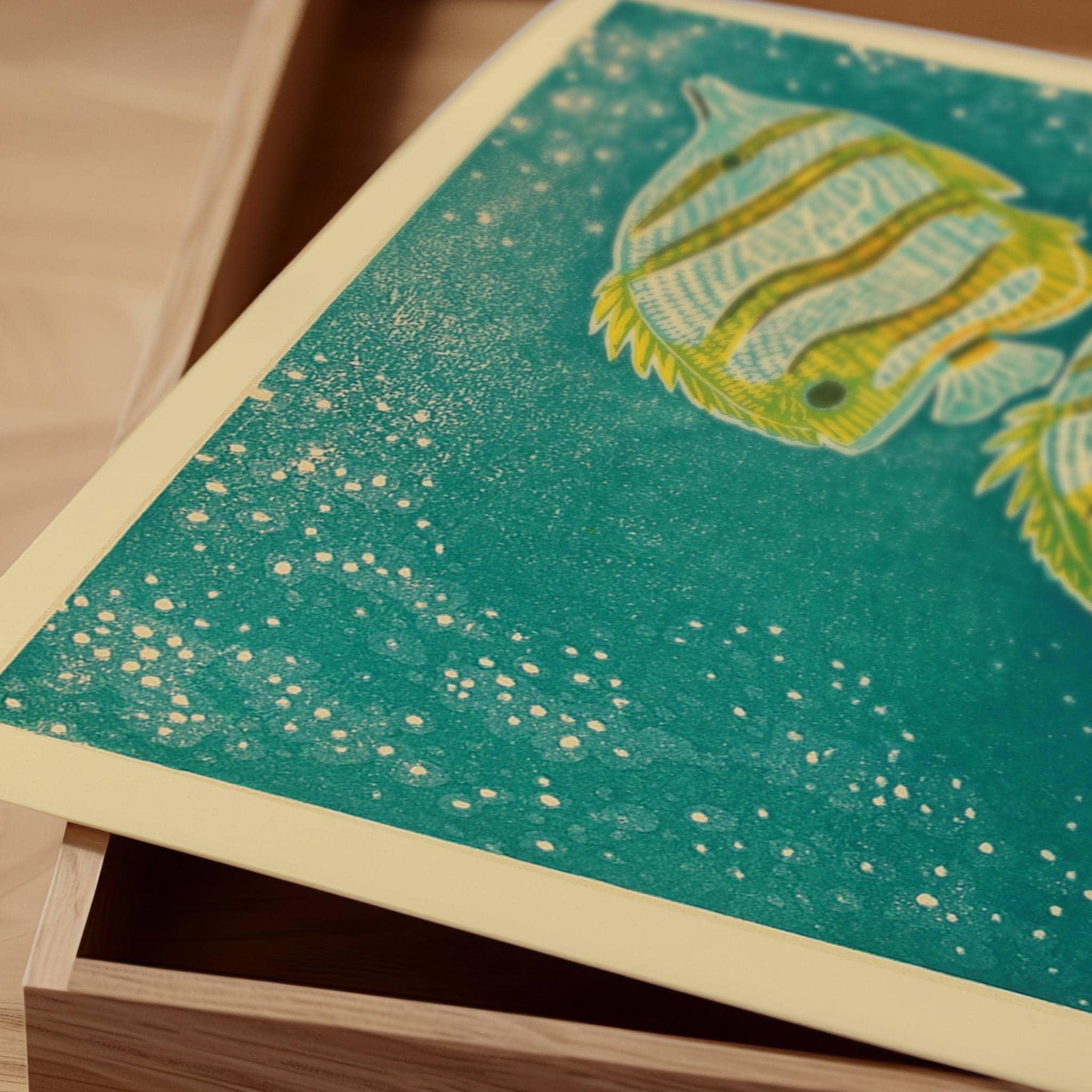 Shiro Kasamatsu - Angelfish | PRINT | Vintage Japanese Woodblock Art in Blue