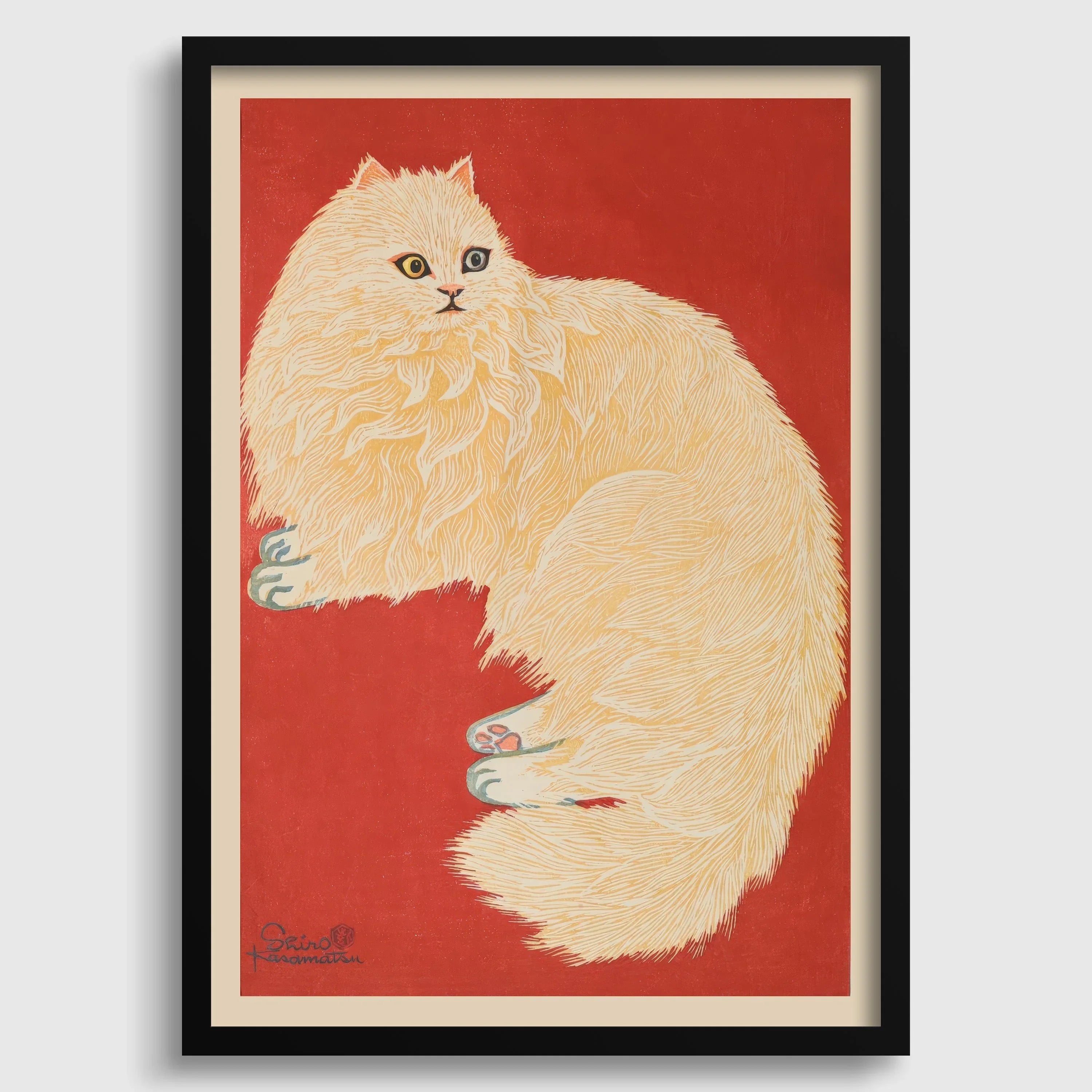 Shiro Kasamatsu - The White Cat: Vintage Japanese Woodblock Art Giclee Print - 9ArtPrints