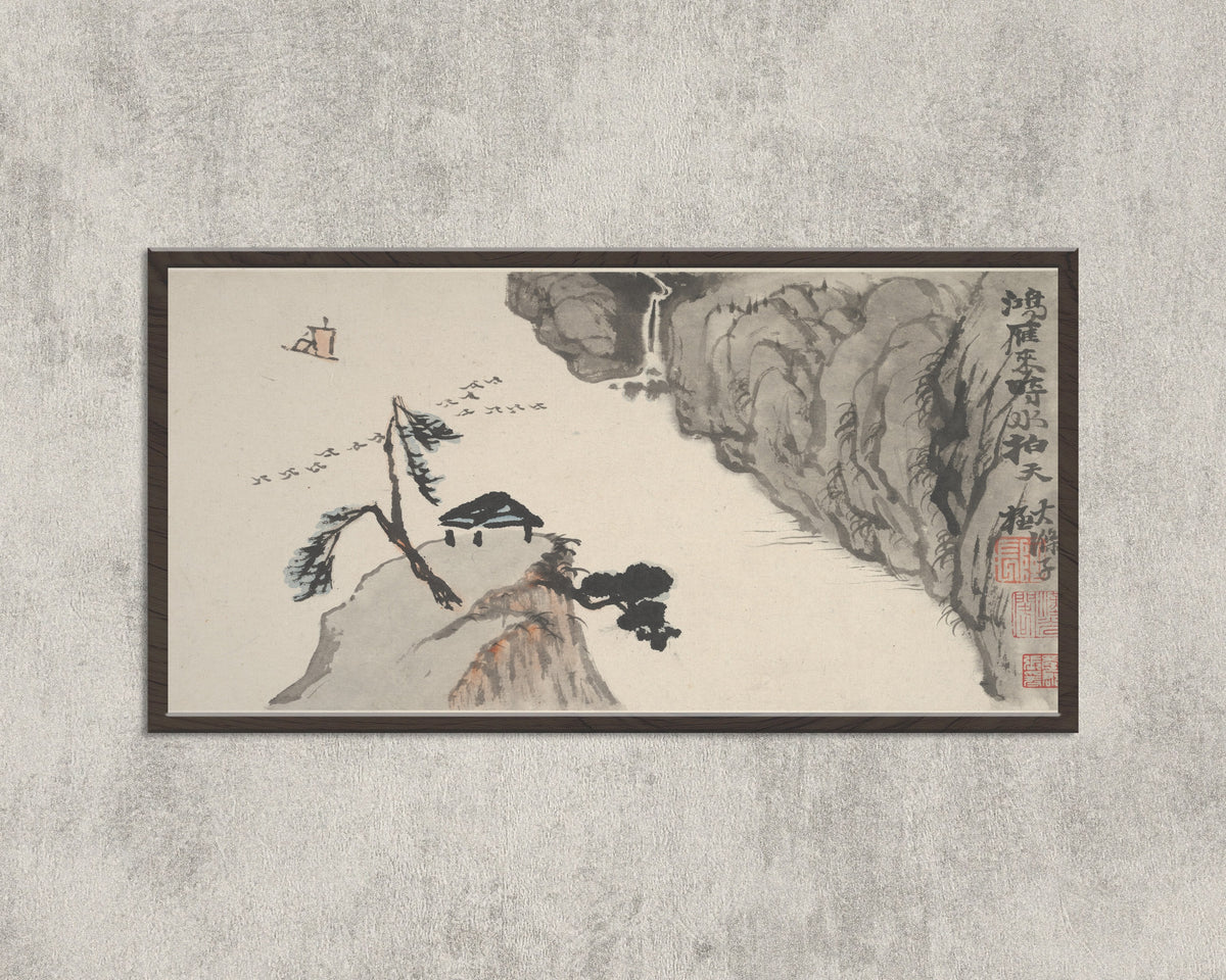 Shitao — Landscapes of the Four Seasons (Wild Geese and a Hilltop Pavilion) | Chinese Ink Painting Art Print