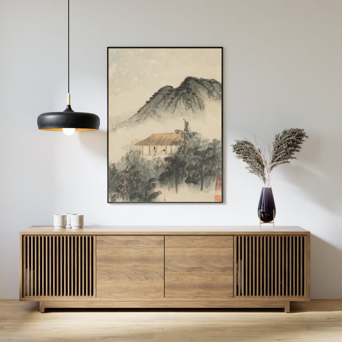 Shitao — Reminiscences of Qinhuai River (Two Figures in a Thatched Pavilion) | Chinese Ink Painting Art Print