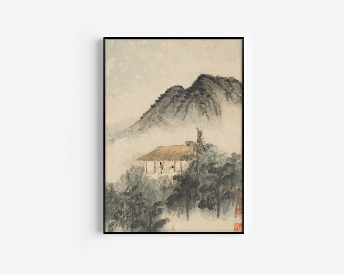 Shitao — Reminiscences of Qinhuai River (Two Figures in a Thatched Pavilion) | Chinese Ink Painting Art Print