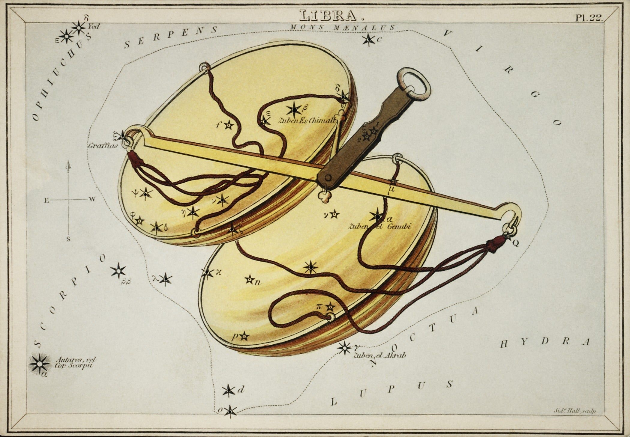 Sidney Hall — Libra | Vintage Celestial Star Chart Print - 9ArtPrints
