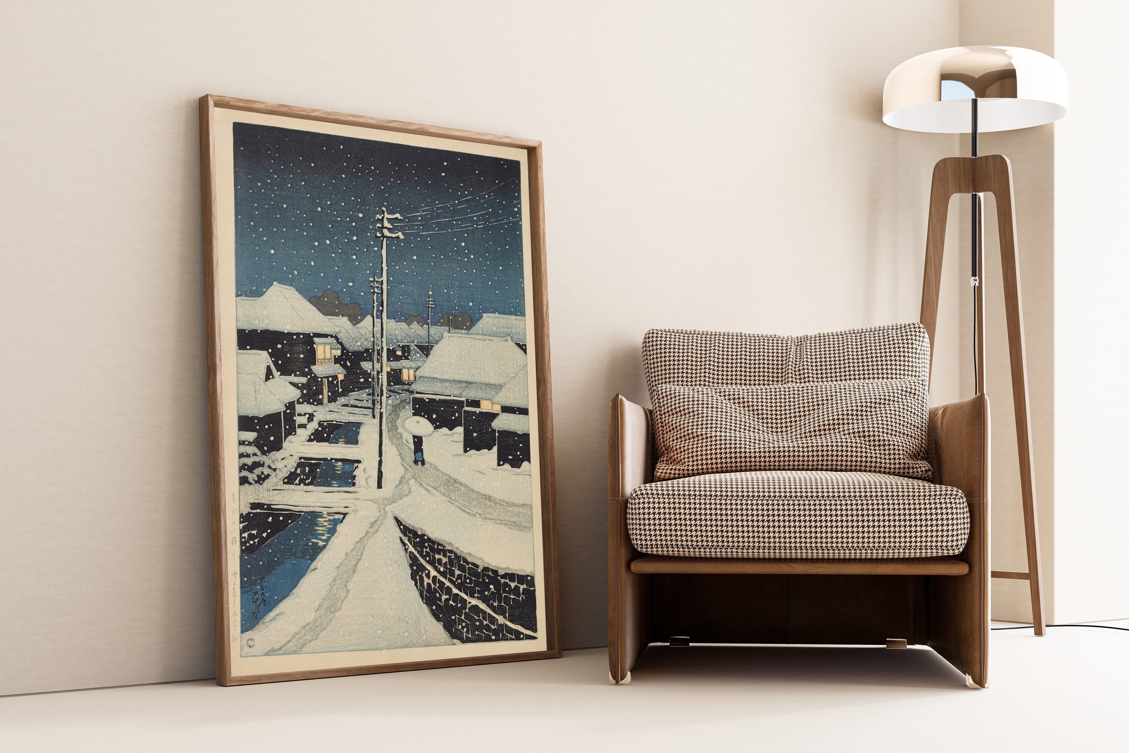 Kawase Hasui — Evening Snow at Terajima Village | Japanese Woodblock Print (Shin Hanga)