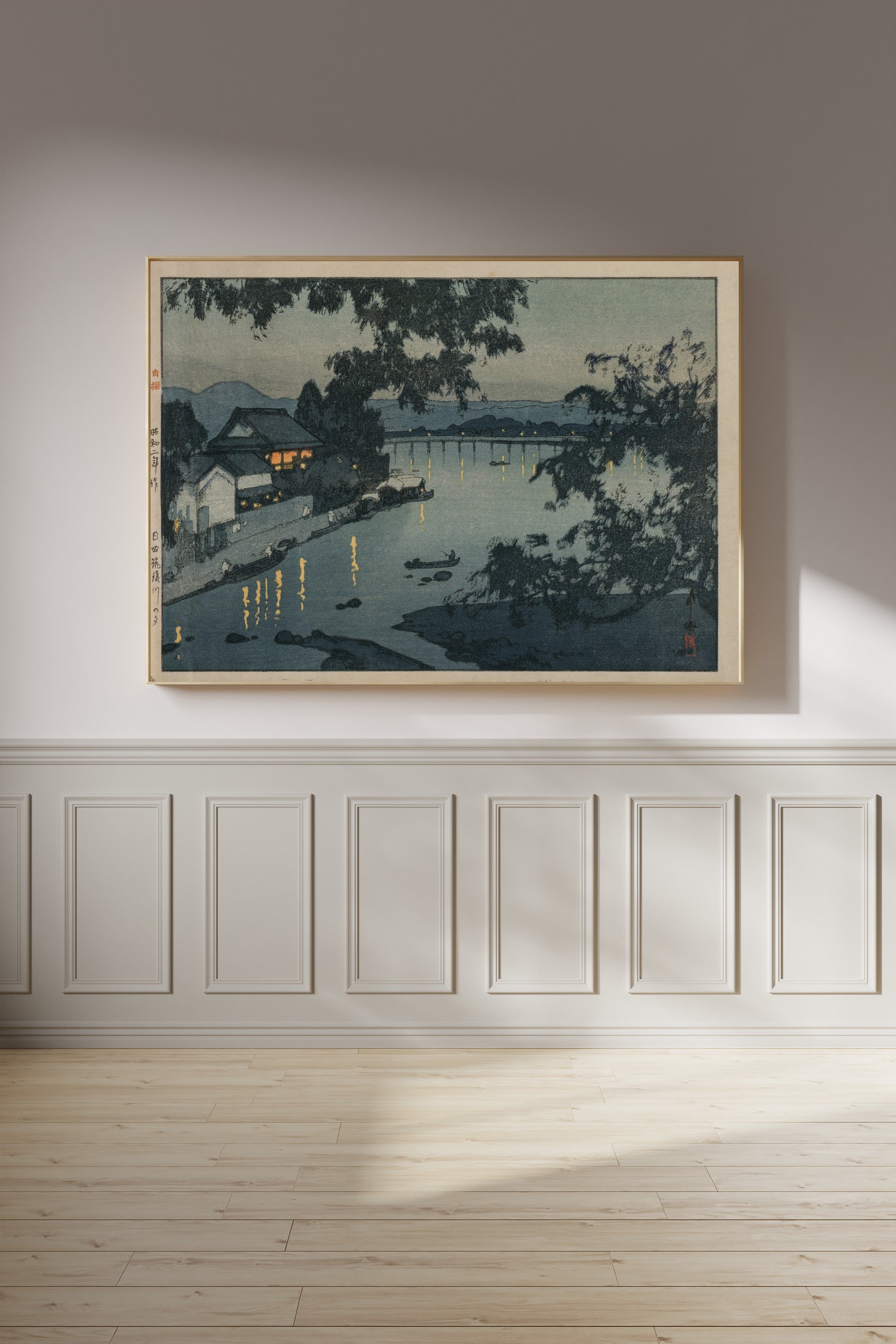 Hiroshi Yoshida — Evening on the Chikugo River | Japanese Woodblock Print (Shin Hanga)