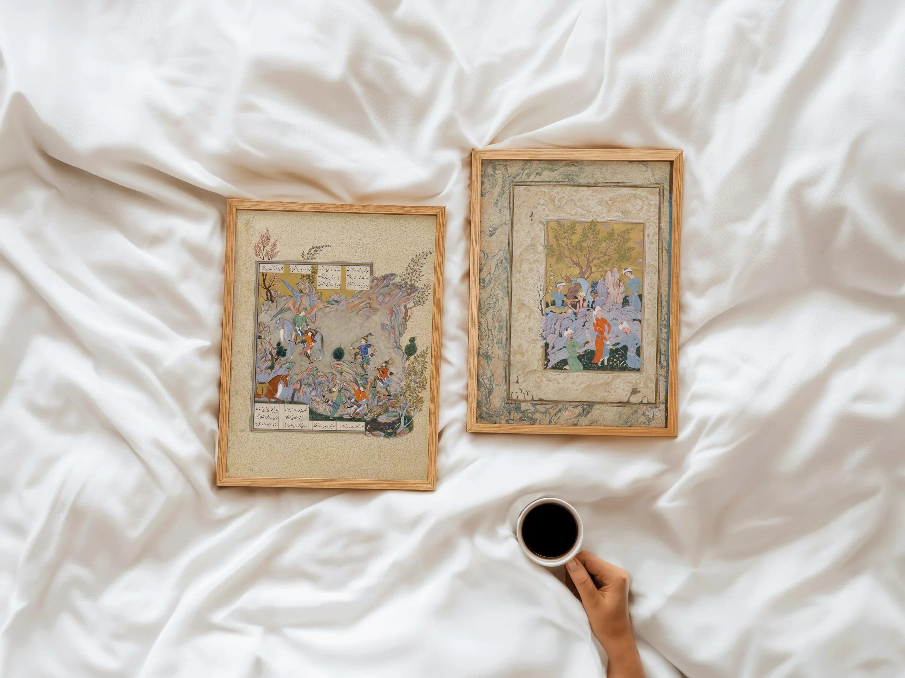 STATEMENT DUO Ancient Persian Miniatures - Hawking Party and Shahnameh | | Ancient Illuminated Manuscript available framed - 9ArtPrints