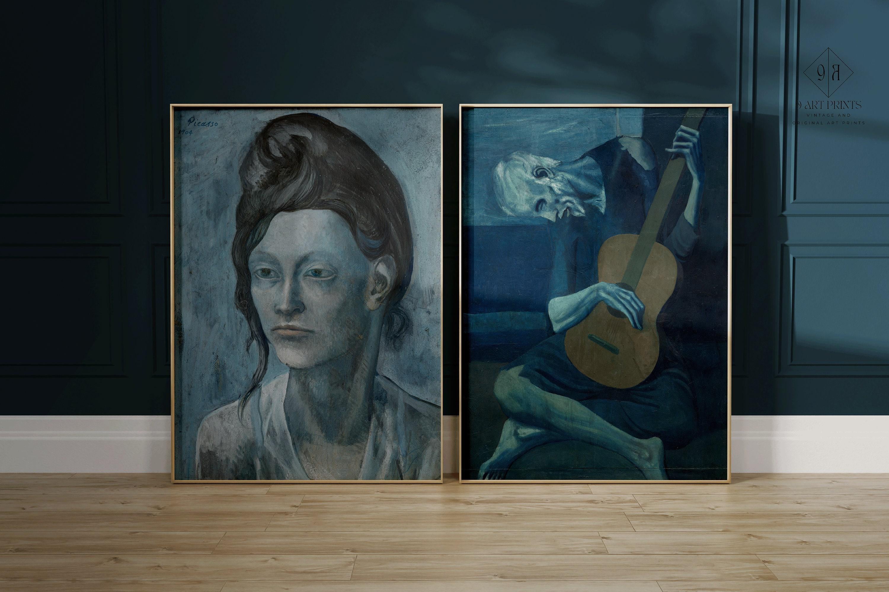 STATEMENT DUO Art Pablo Picasso Prints - Woman with a Helmet of Hair and The Old Guitarist | Blue Gallery Wall Art available framed - 9ArtPrints