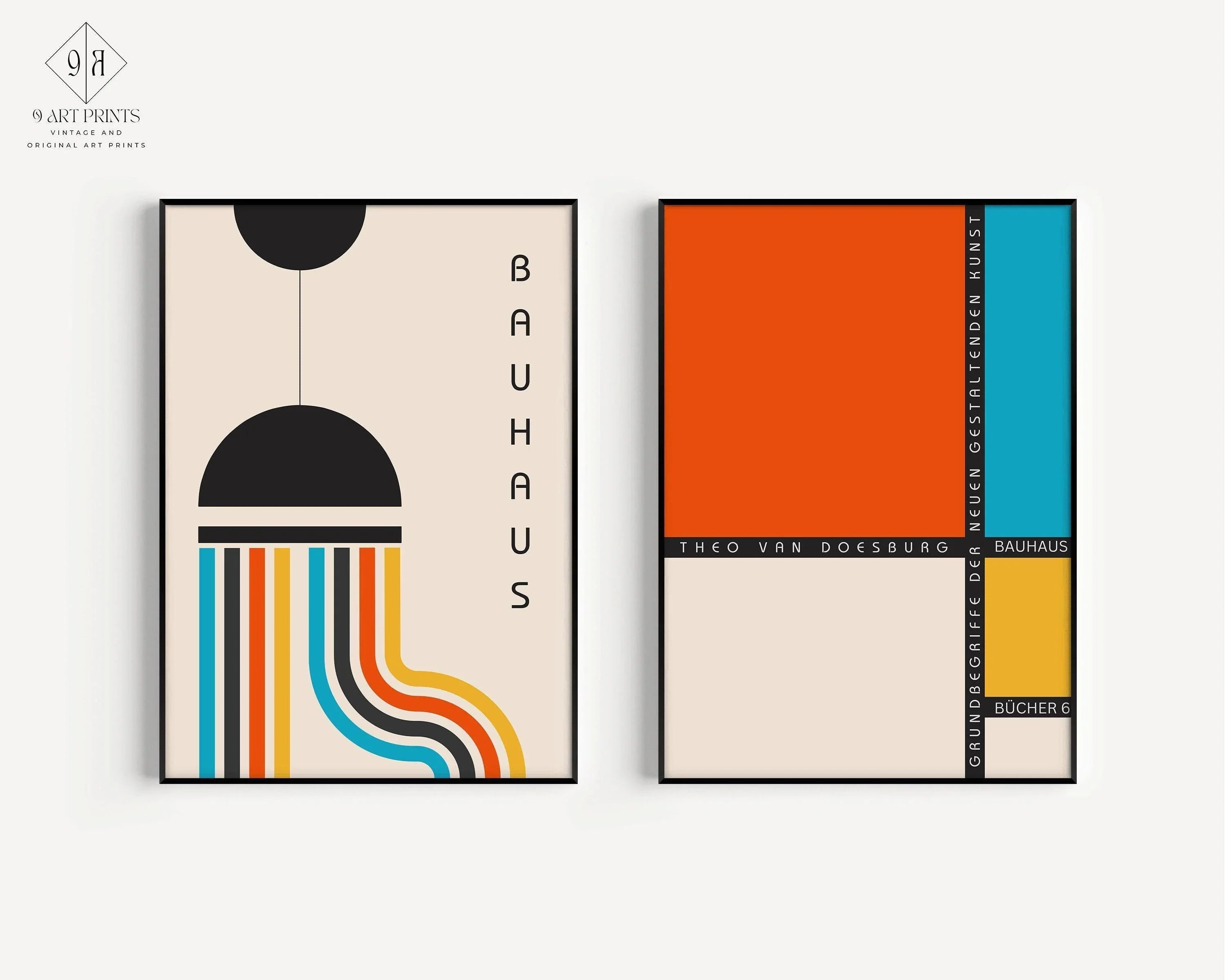 STATEMENT DUO Colourful Bauhaus | | Mid - Century Modern Art Print Posters | available framed - 9ArtPrints