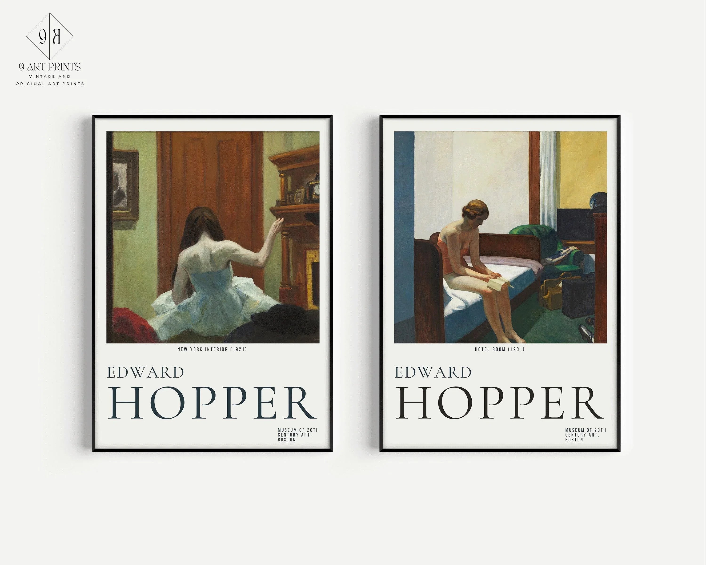 STATEMENT DUO Edward Hopper Prints New York Interior and Hotel Room | | Museum Posters American Realist Art available framed - 9ArtPrints