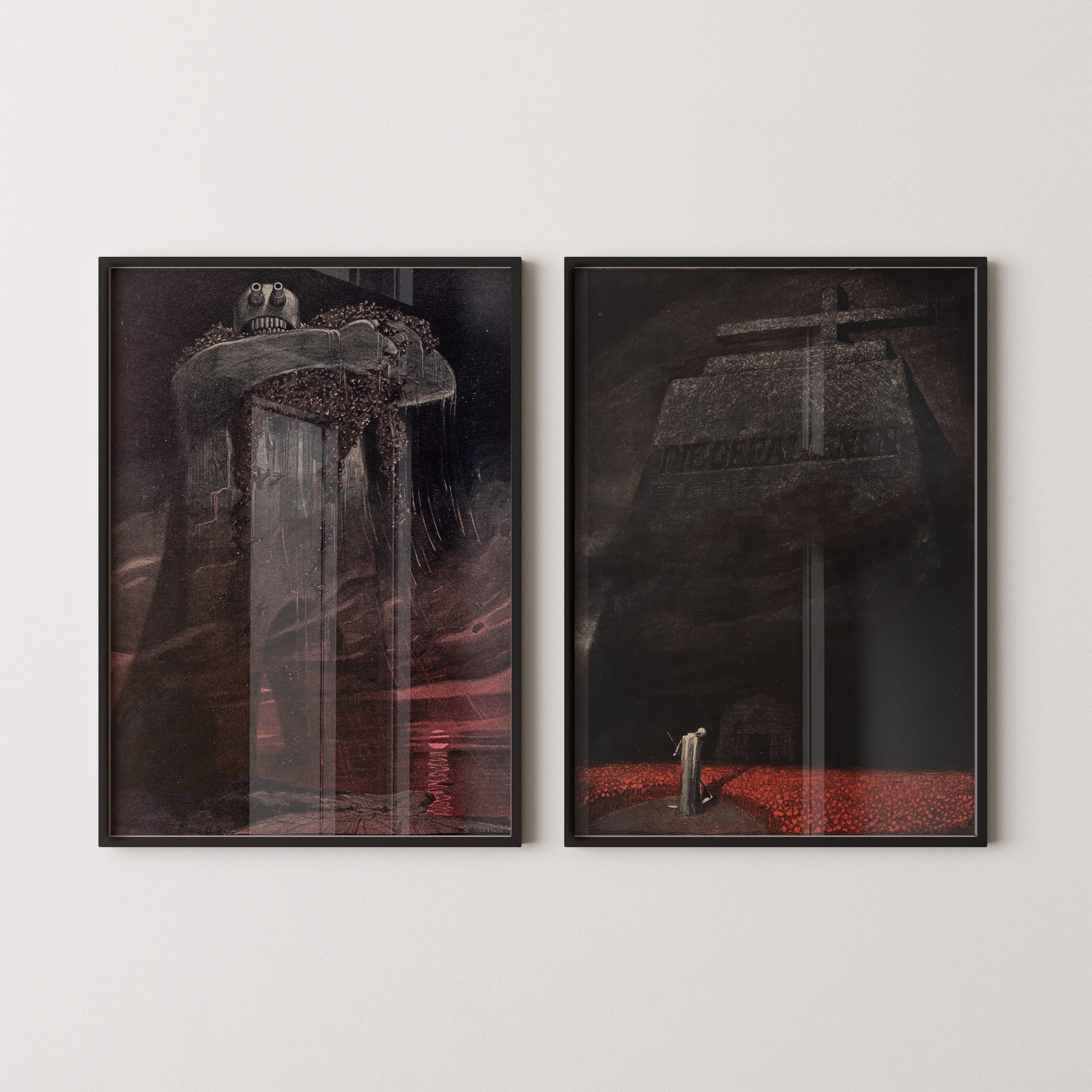 STATEMENT DUO Fritz Gareis – The 20th Century & The Fallen| Haunting World War 1 Expressionist Dark Symbolist Art Available Framed - 9ArtPrints