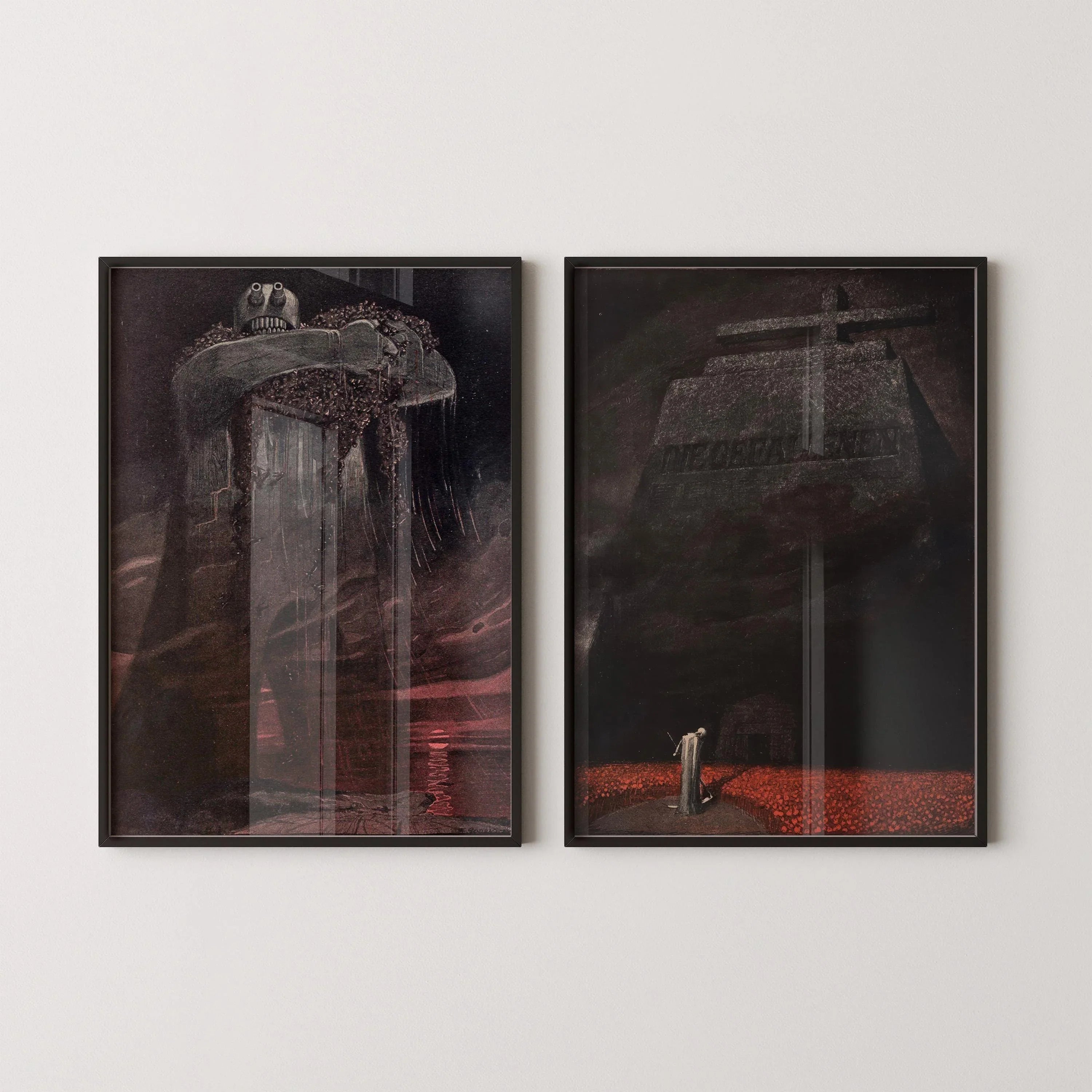 STATEMENT DUO Fritz Gareis – The 20th Century & The Fallen| Haunting World War 1 Expressionist Dark Symbolist Art Available Framed - 9ArtPrints