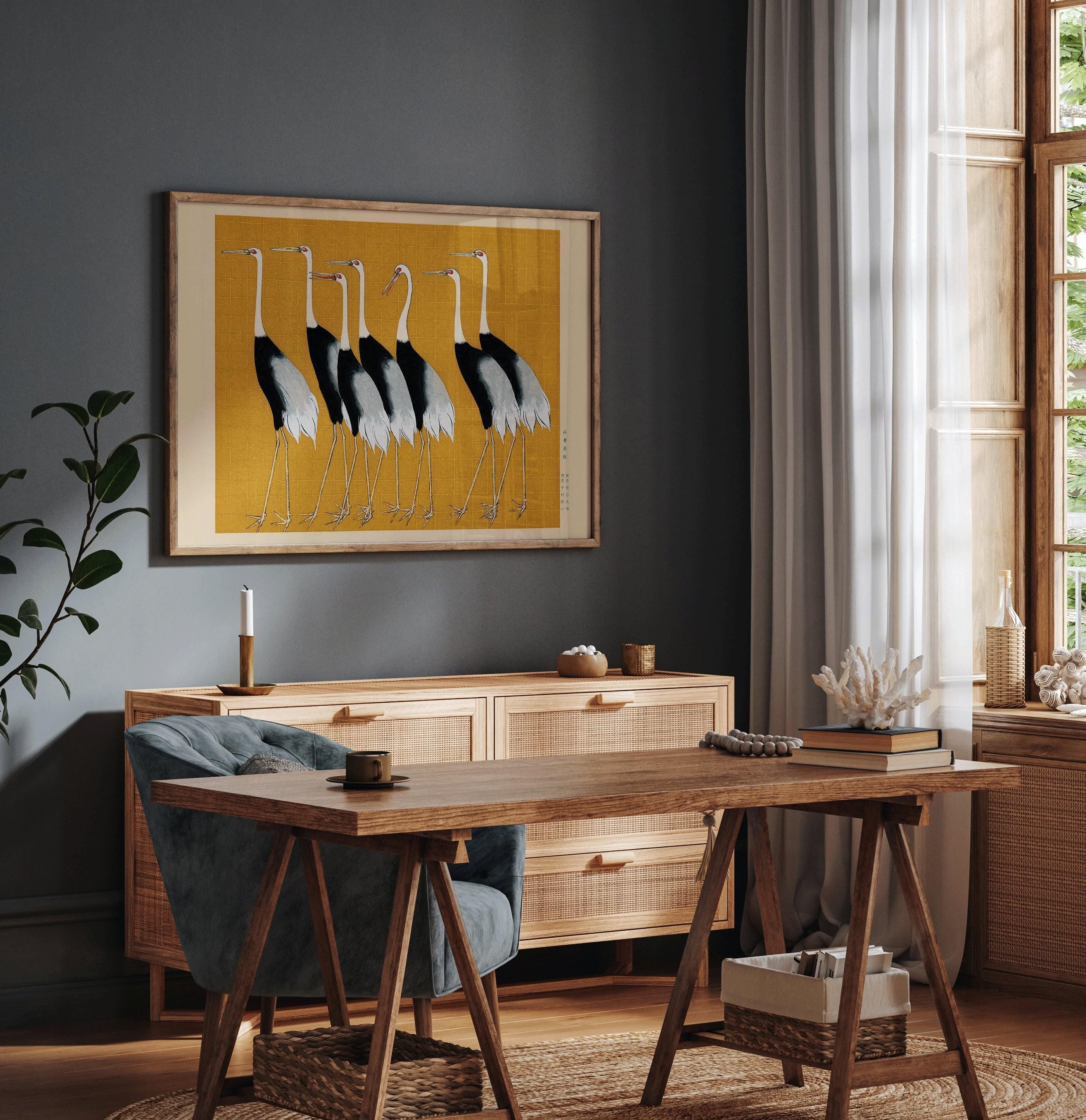 STATEMENT DUO Japanese Prints - Hasagawa School and Ogata Korin Cranes | | Yellow Ukiyo - e Shin Hanga Art available framed - 9ArtPrints