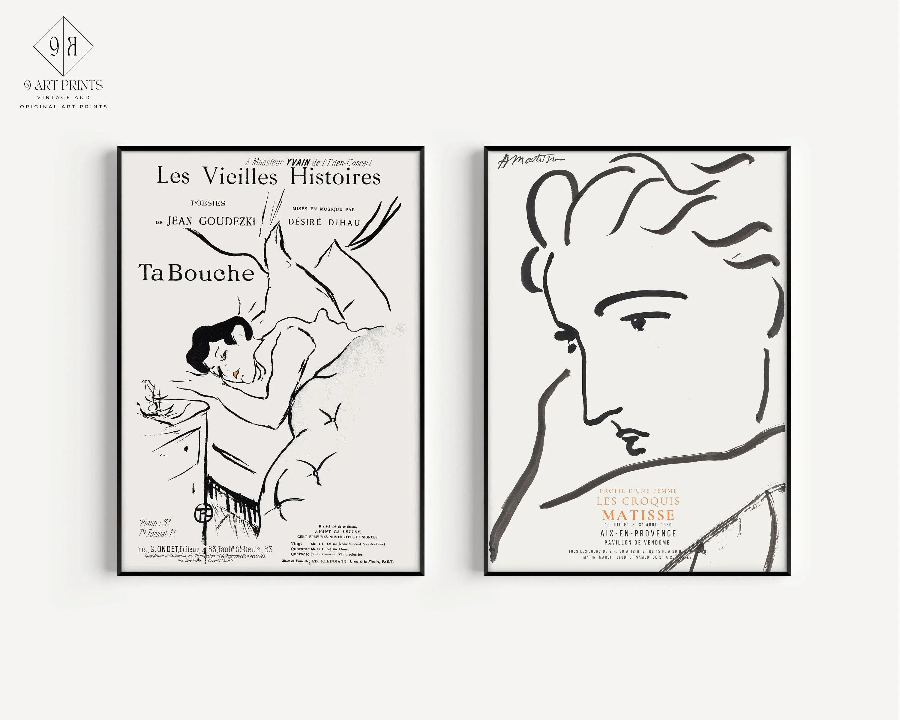 STATEMENT DUO Matisse and Henri Toulouse Lautrec | | Neutral Posters - Profile of a Woman and Ta Bouche | available framed - 9ArtPrints