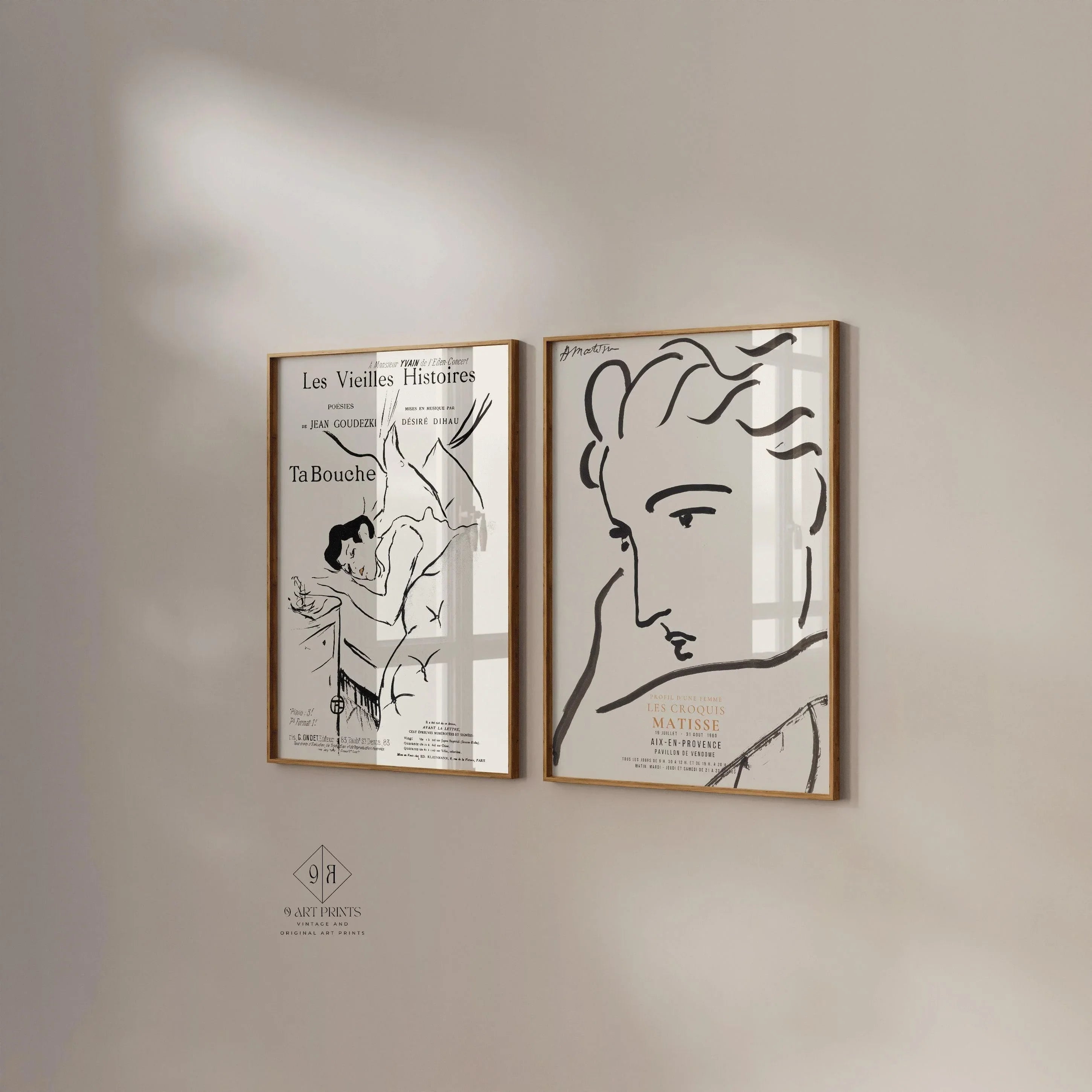 STATEMENT DUO Matisse and Henri Toulouse Lautrec | | Neutral Posters - Profile of a Woman and Ta Bouche | available framed - 9ArtPrints
