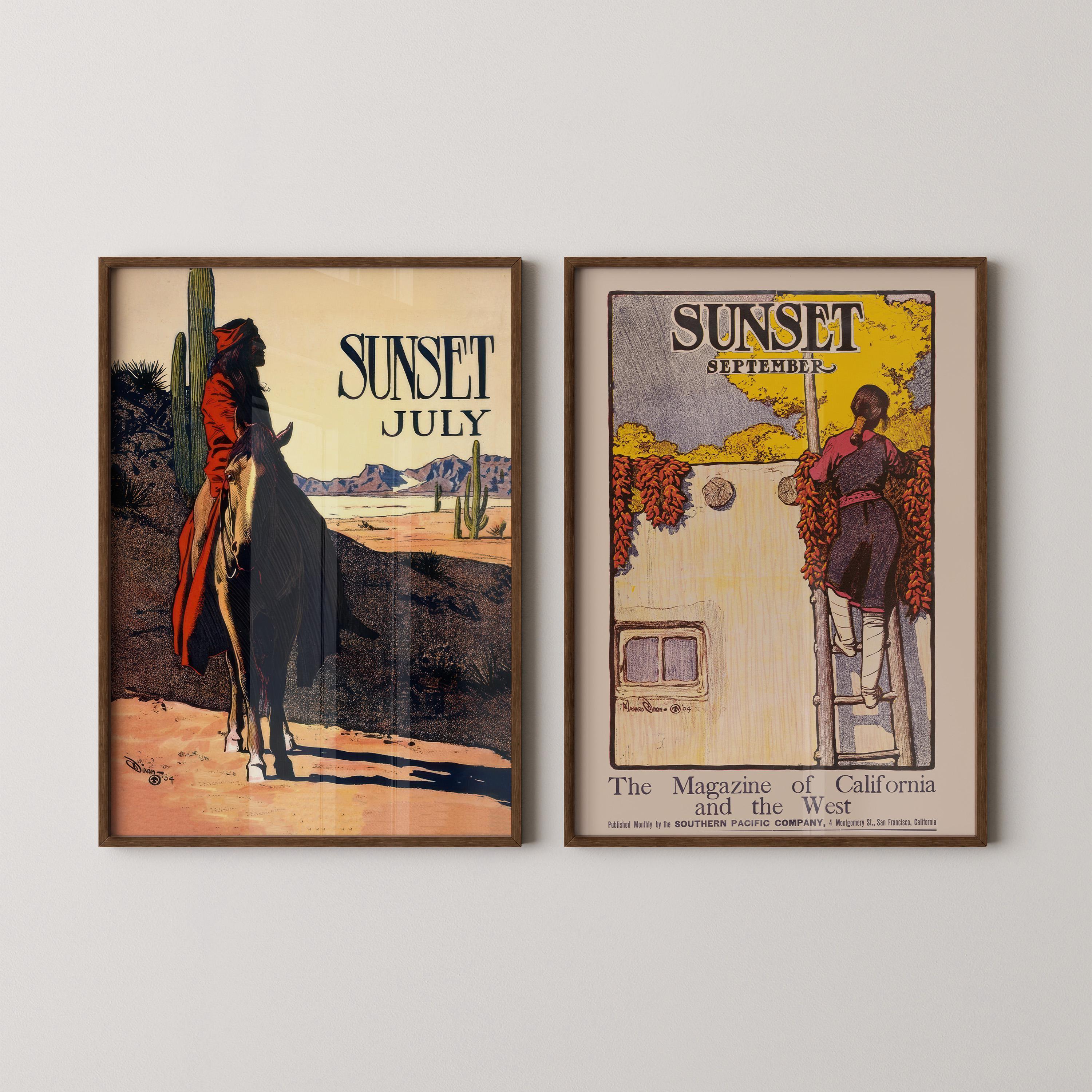 STATEMENT DUO Maynard Dixon Sunset Magazine Covers | | Western Theme Cowboy and Native American Art available framed - 9ArtPrints