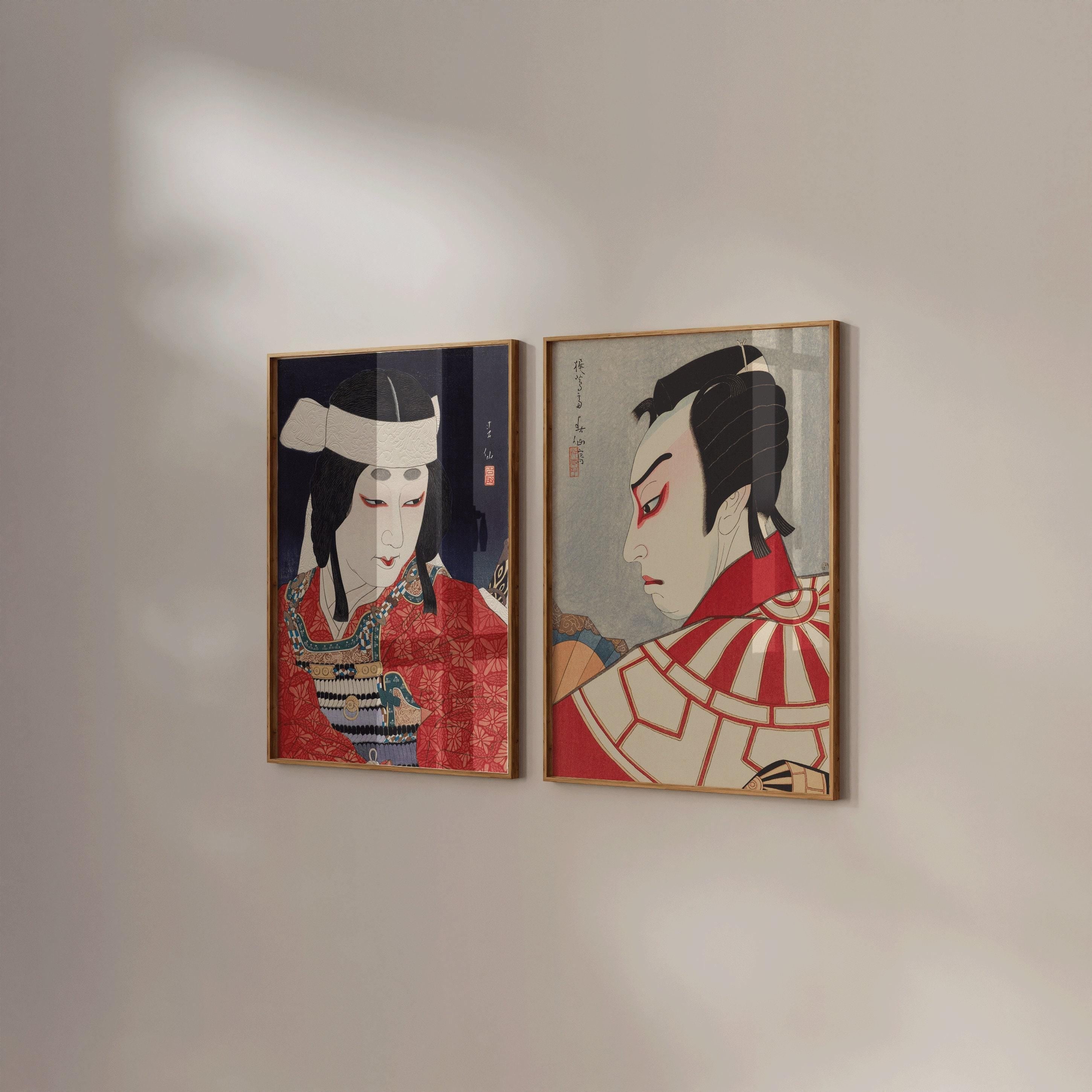 STATEMENT DUO Natori Shunsen Japanese Prints | | Kabuki Red Poster Shin Hanga Ukiyoe Posters available framed - 9ArtPrints