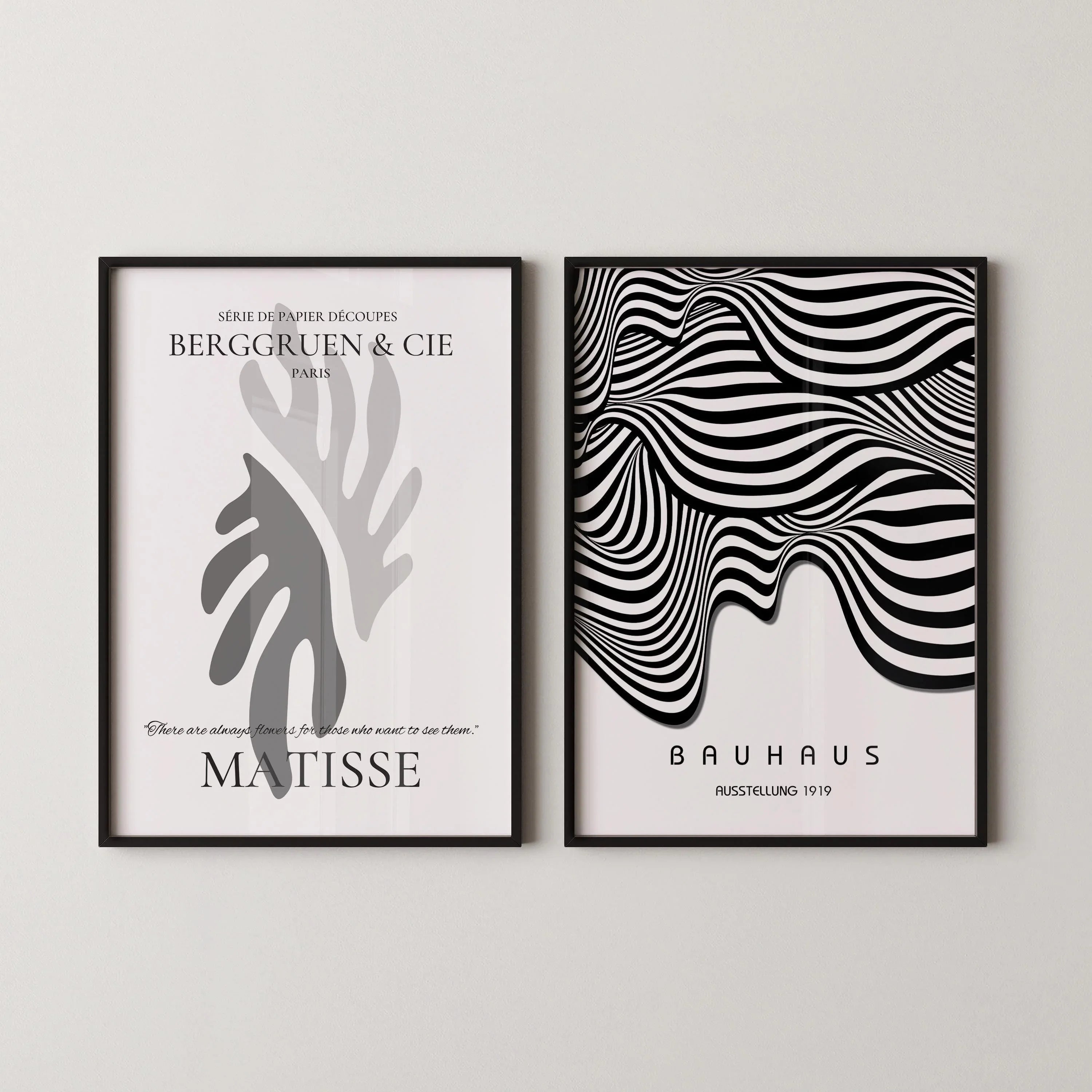 STATEMENT DUO Neutral Black and White Henri Matisse Bauhaus Mid - Century Modern Art Print Posters | available framed - 9ArtPrints