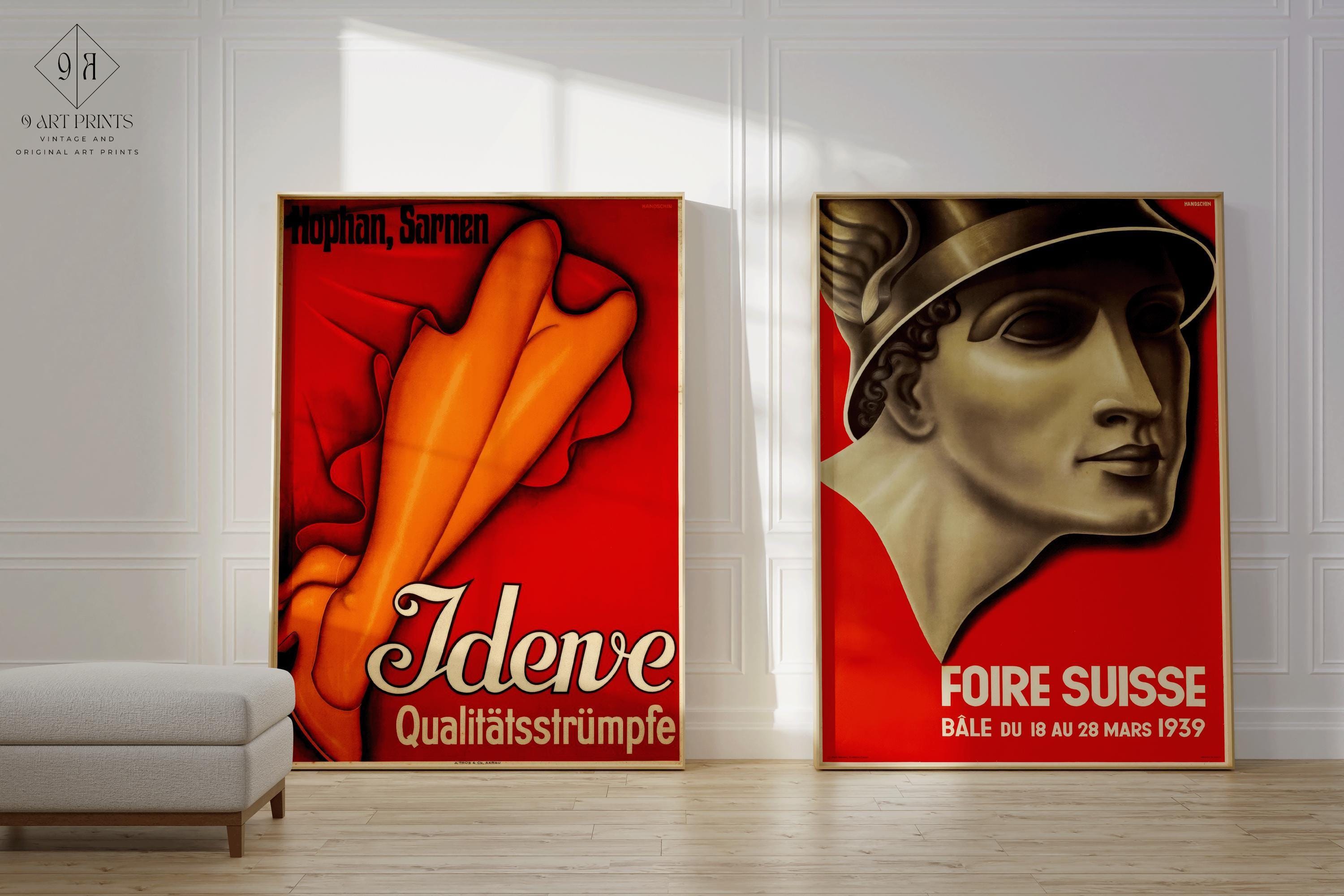 STATEMENT DUO Striking Red Swiss Art Deco Posters – Hans Handschin’s Bold and Timeless Vintage Designs available framed - 9ArtPrints