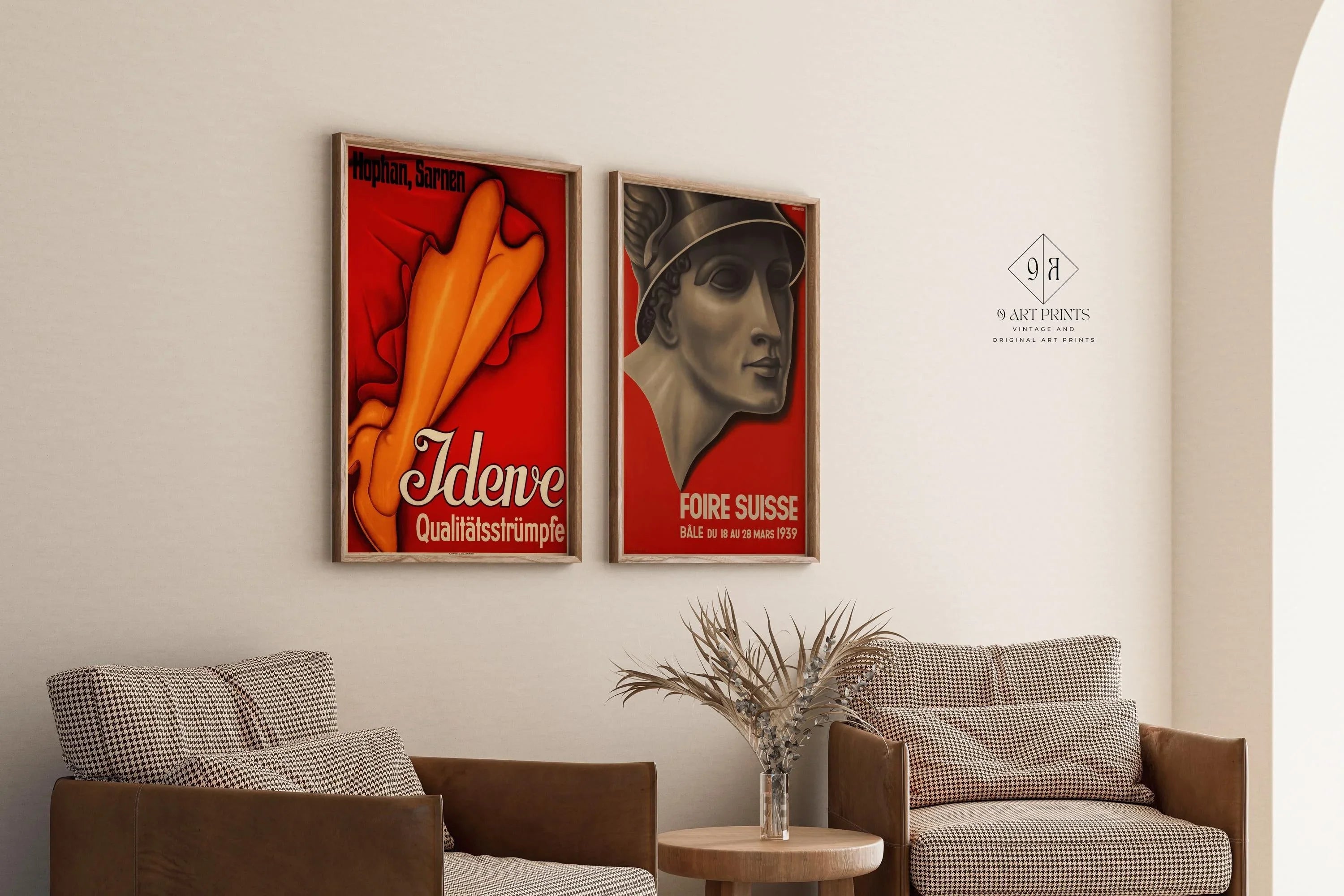 STATEMENT DUO Striking Red Swiss Art Deco Posters – Hans Handschin’s Bold and Timeless Vintage Designs available framed - 9ArtPrints